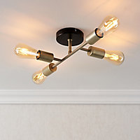 Flux Steel gold effect 4 Lamp Ceiling light