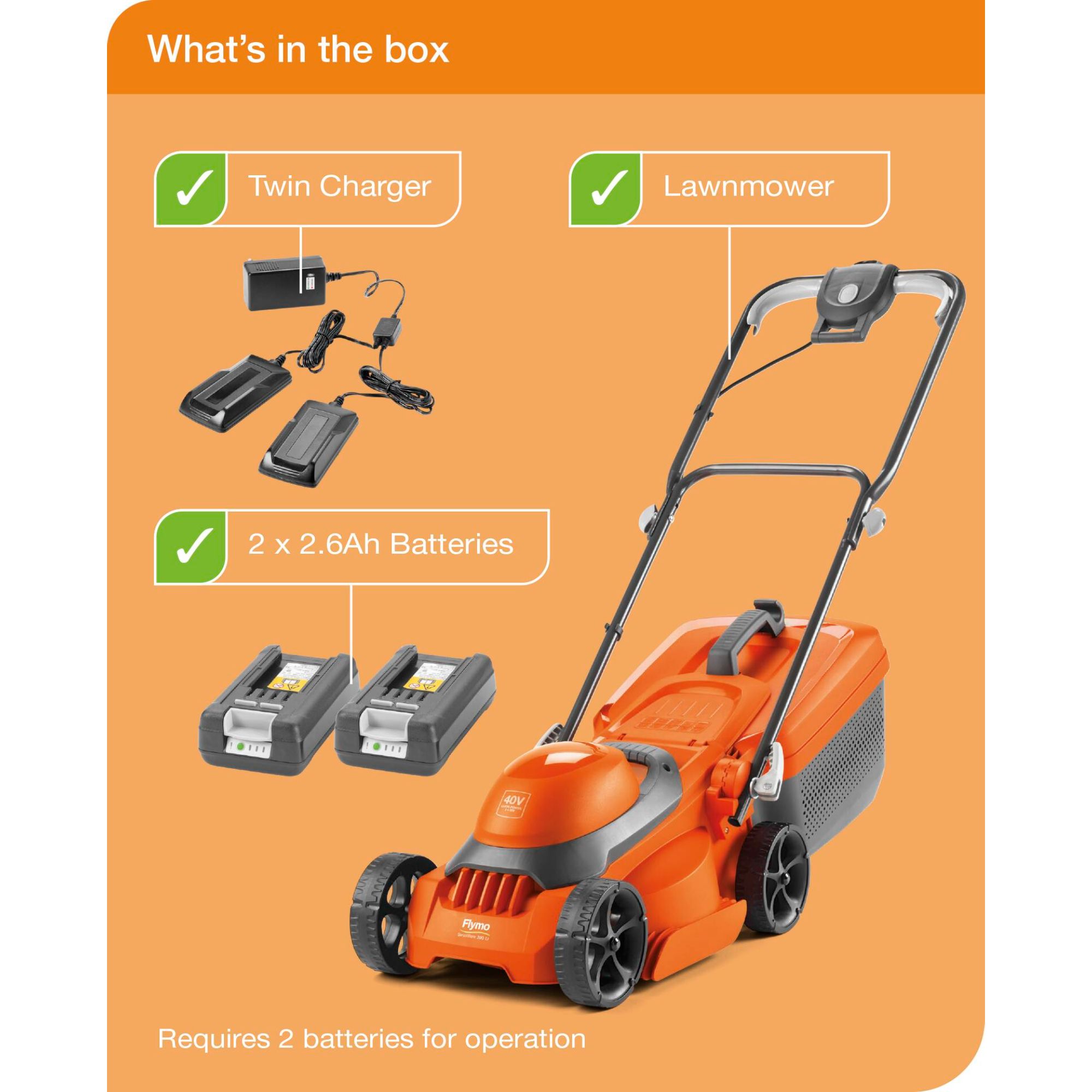 Flymo Battery Rotary Lawnmower 40V Cordless 30cm Push Lawnmower ...
