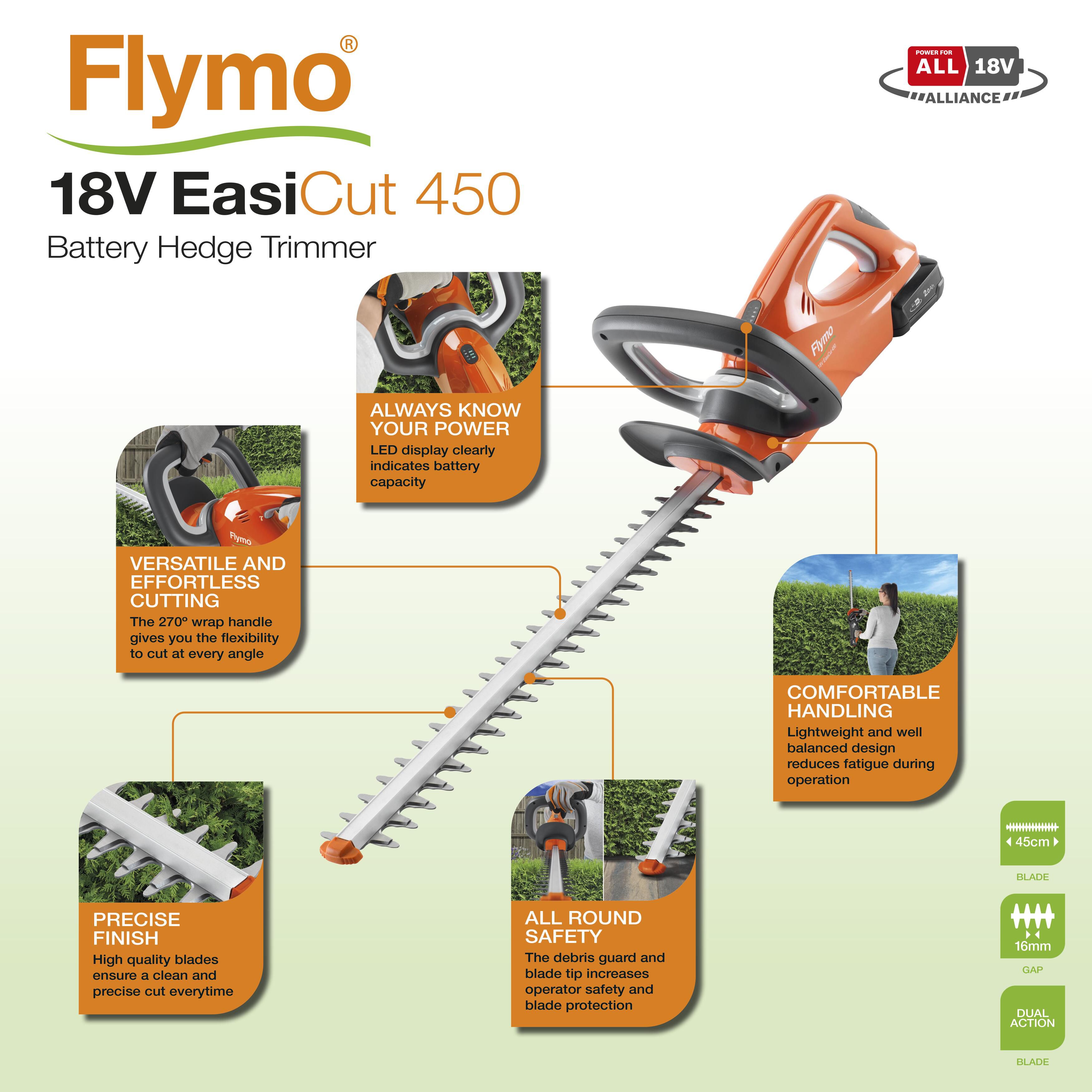 Flymo EasiCut 450 18V Cordless Hedge trimmer (1 x 2Ah)