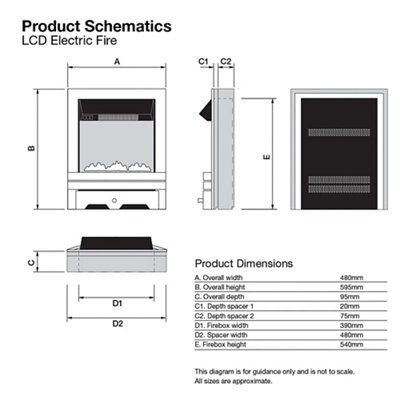 Focal Point Blenheim 2kW Brushed metal effect Electric Fire (H)555mm (W)370mm (D)95mm