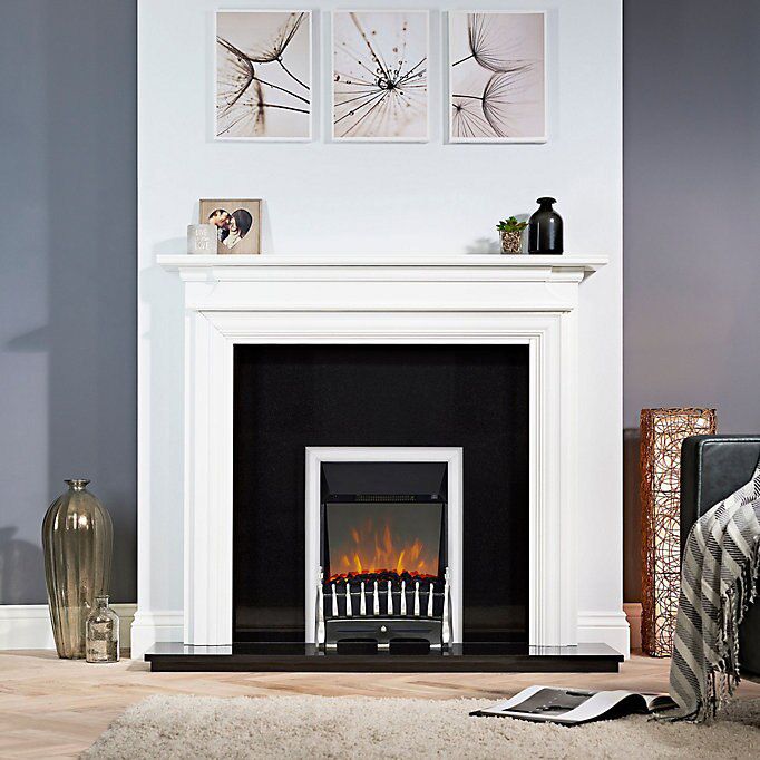 Focal Point Blenheim 2kW Chrome effect Electric Fire With reflective glass flame