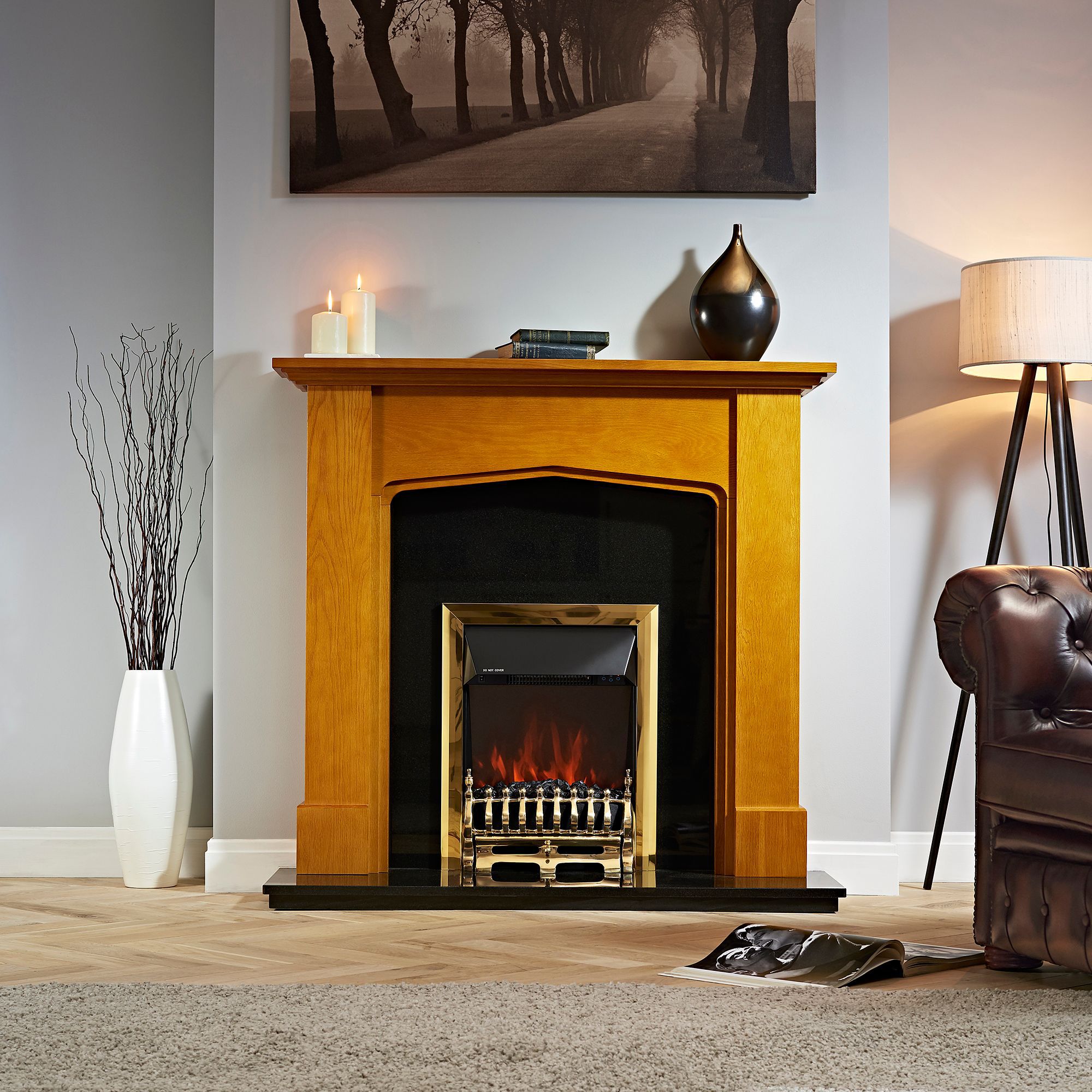 Focal Point Blenheim 2kW Gloss Brass effect Electric Fire (H)555mm (W)390mm (D)114mm