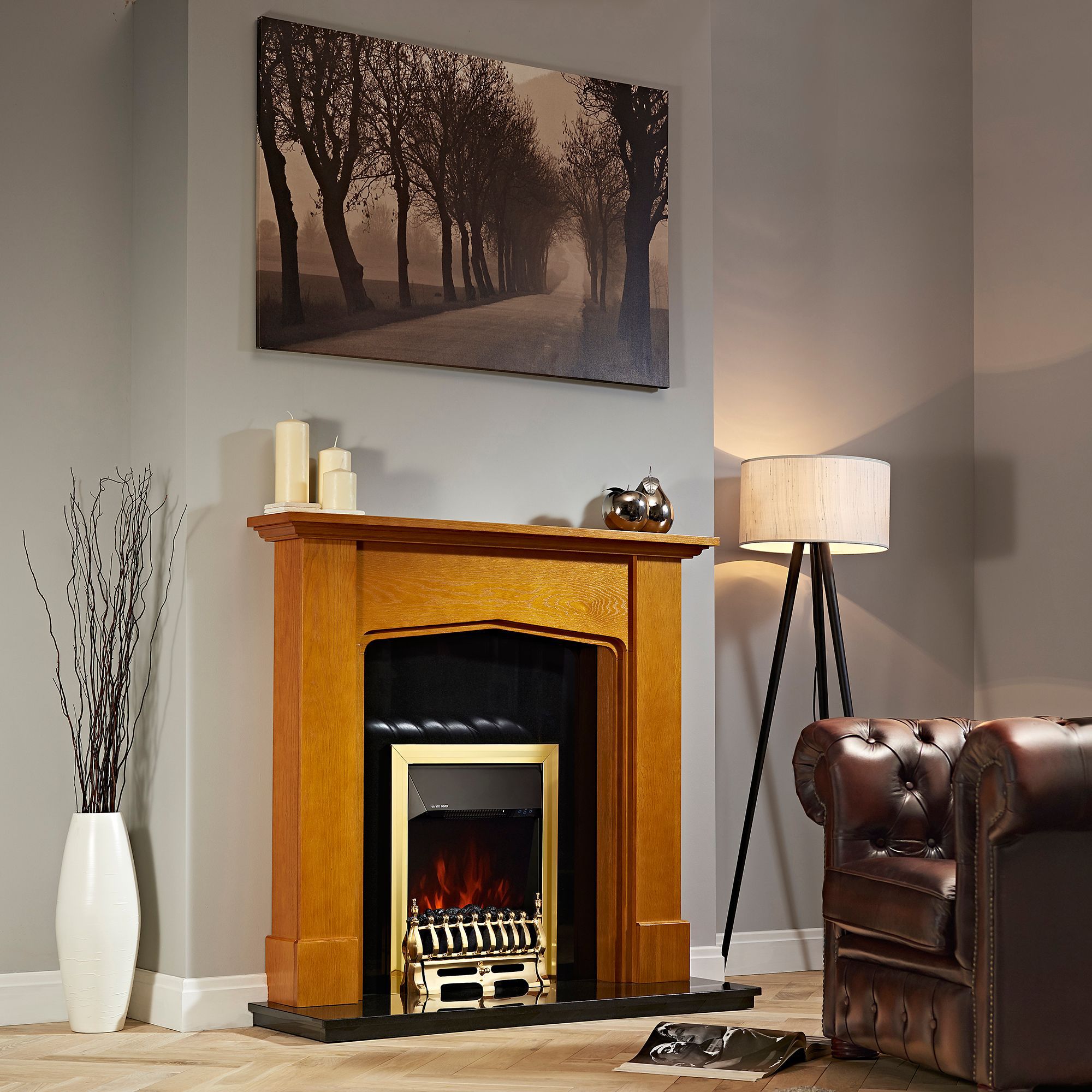 Focal Point Blenheim 2kW Gloss Brass effect Electric Fire (H)555mm (W)390mm (D)114mm
