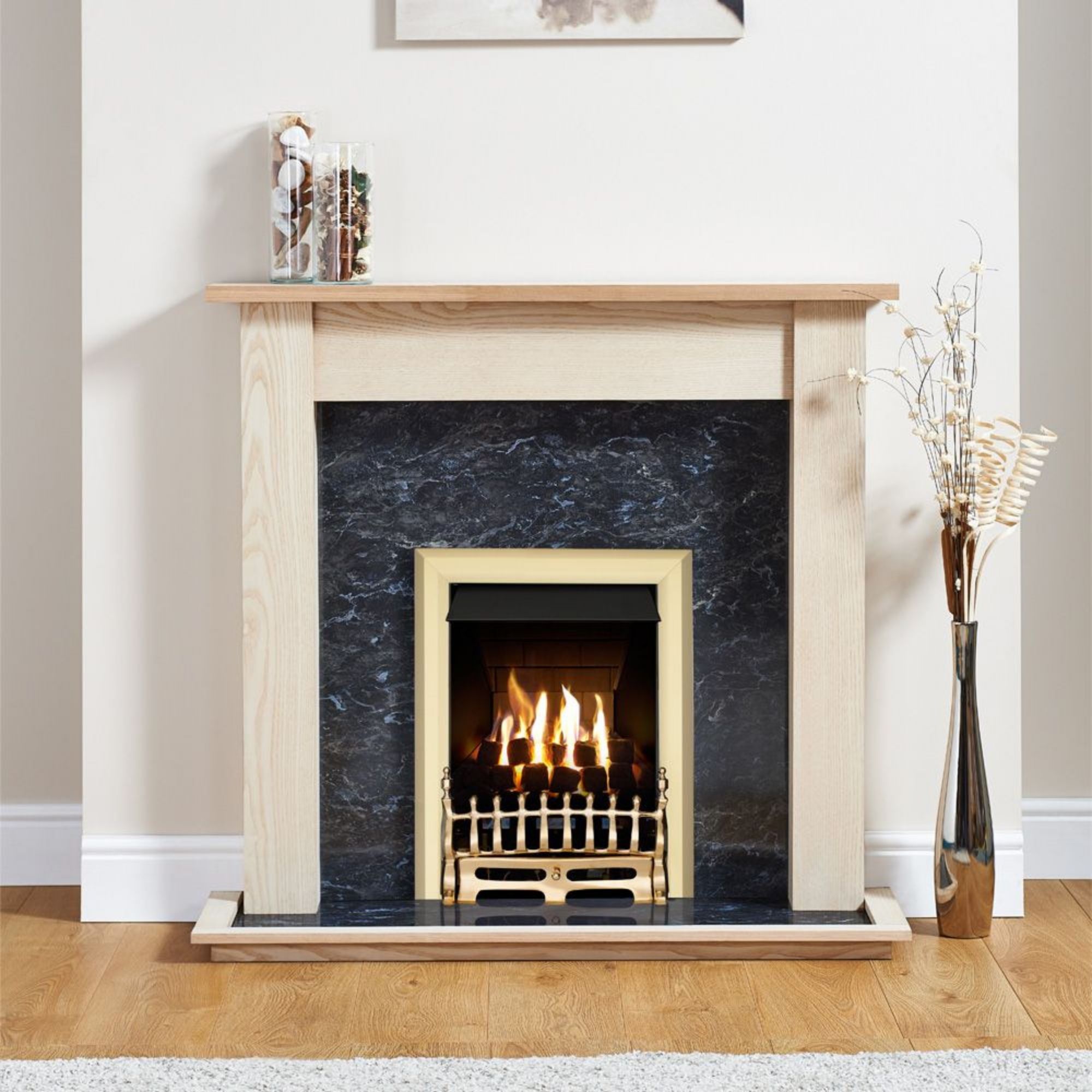 Focal Point Blenheim Brass effect Gas Fire suite