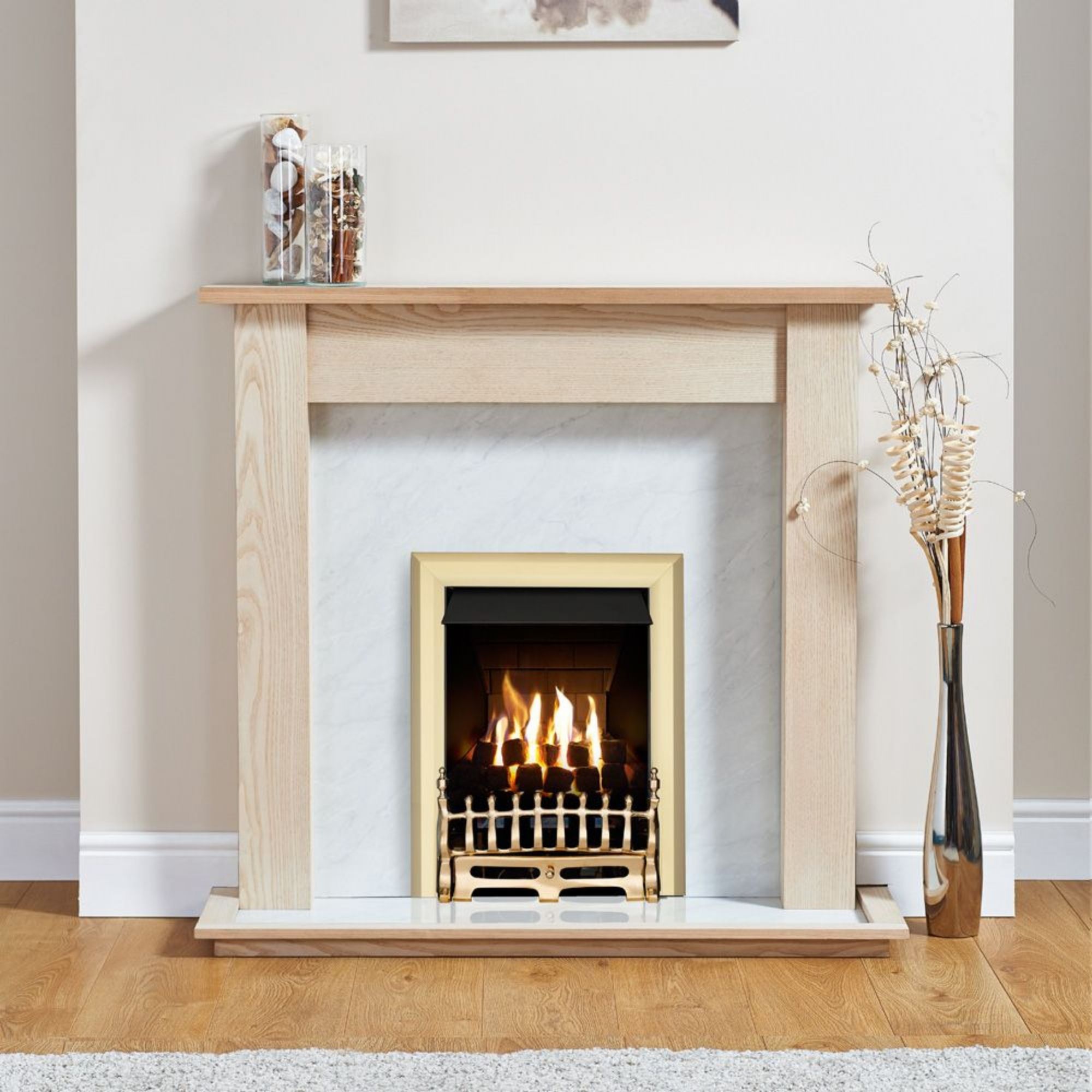 Focal Point Blenheim Brass effect Gas Fire suite