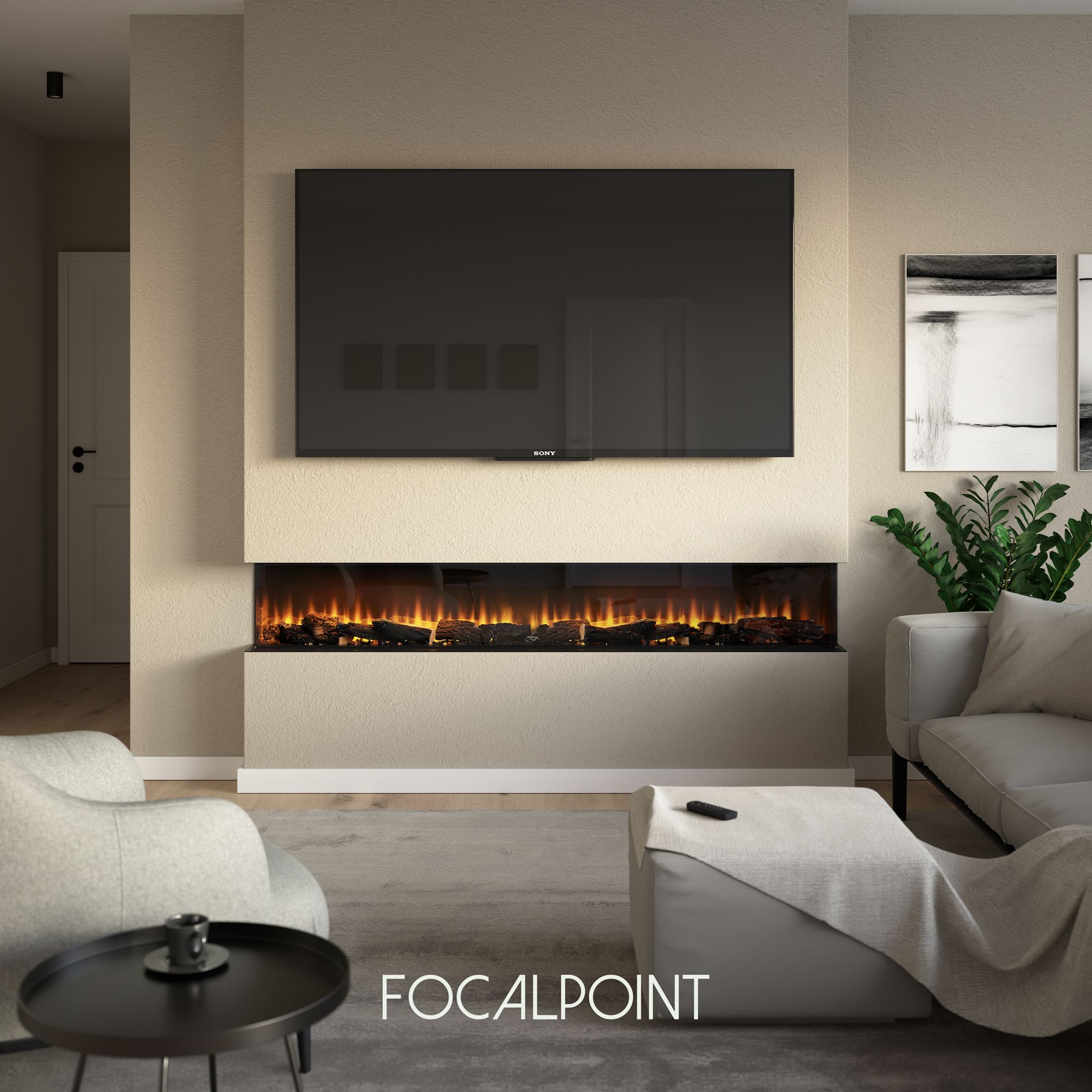 Focal Point Eccentra 2000 2kW Black Media wall Fire (H)514mm (W)2016mm (D)220mm
