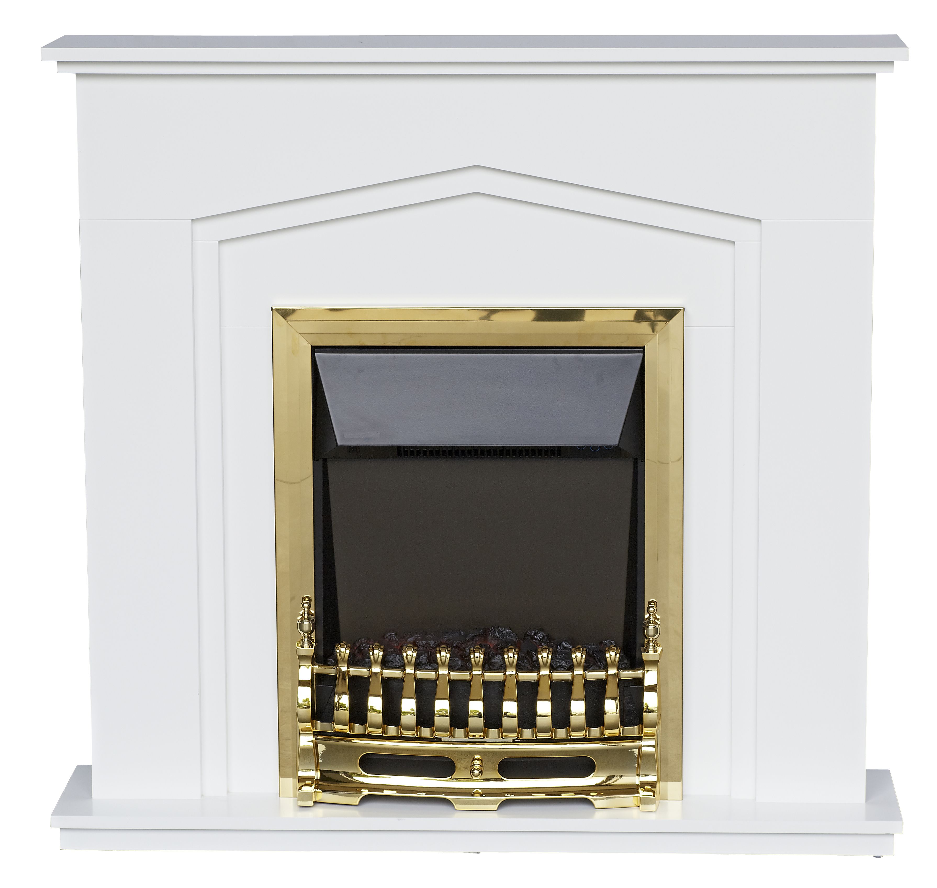 Focal Point Elvington White Brass effect Freestanding Electric Fire suite
