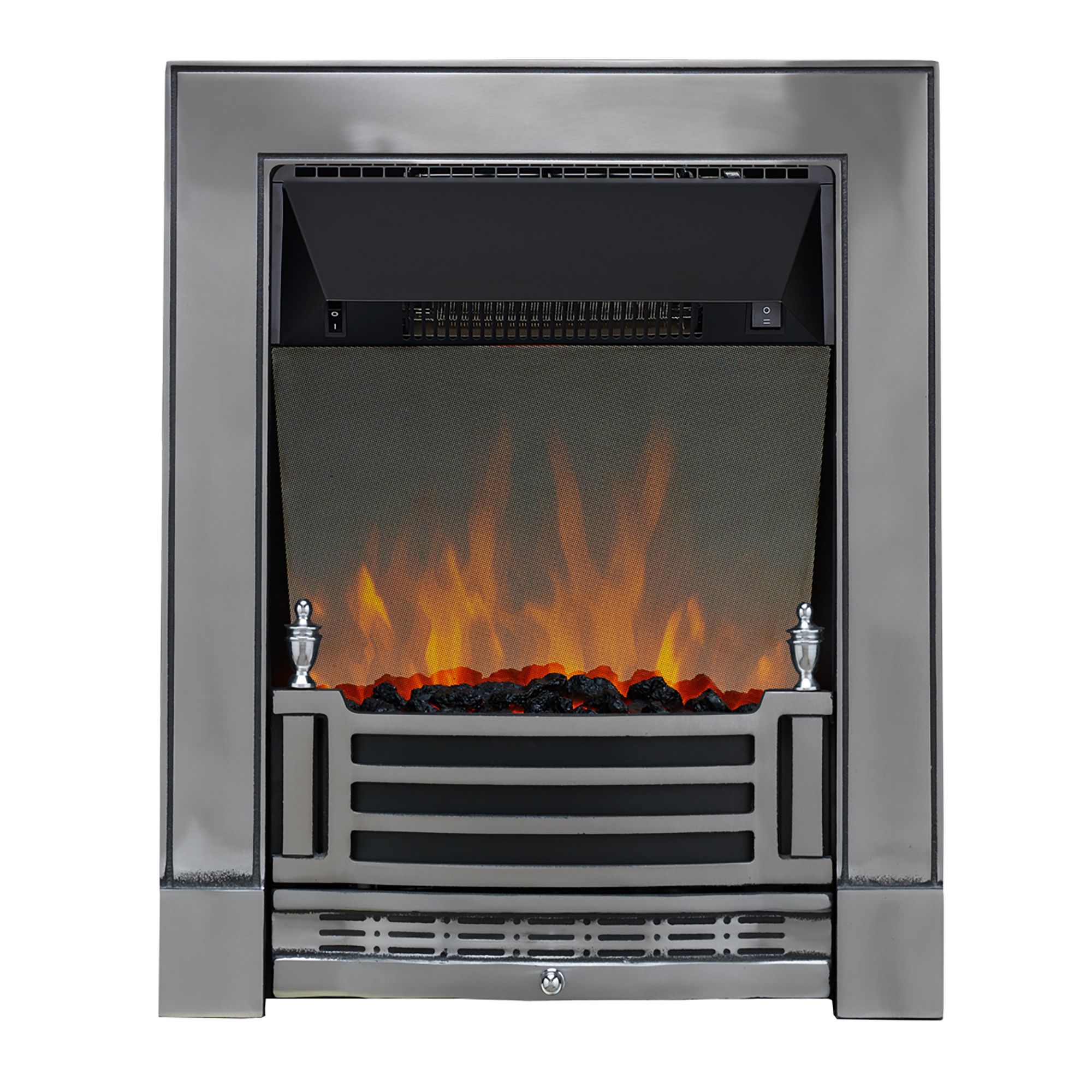 Focal Point Finsbury 2kW Chrome effect Electric Fire With reflective glass flame