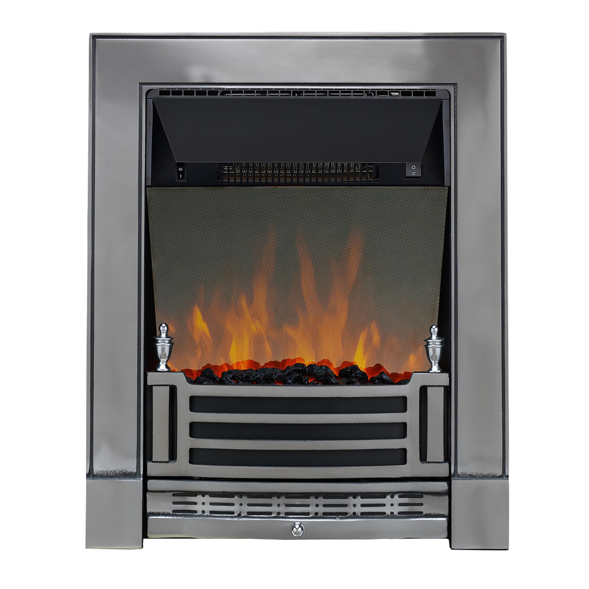 Focal Point Finsbury 2kW Chrome effect Inset Electric Fire with reflective glass flame (H)596mm (W)485mm (D)154mm