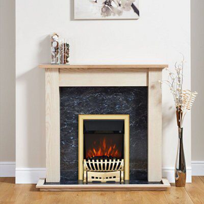 Focal Point Horizon Kingswood Black Brass effect Freestanding Electric Fire suite