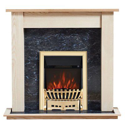 Focal Point Horizon Kingswood Black Brass effect Freestanding Electric Fire suite