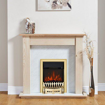 Focal Point Horizon Kingswood Black Brass effect Freestanding Electric Fire suite