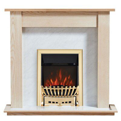 Focal Point Horizon Kingswood Black Brass effect Freestanding Electric Fire suite