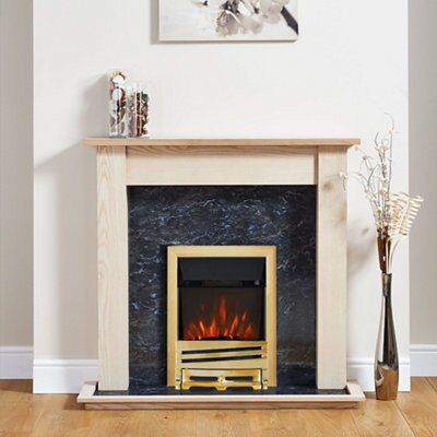 Focal Point Horizon Kingswood Black Brass effect Freestanding Electric Fire suite
