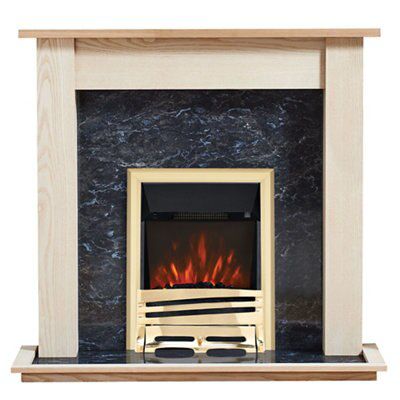Focal Point Horizon Kingswood Black Brass effect Freestanding Electric Fire suite