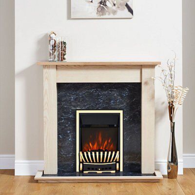 Focal Point Horizon Kingswood Brass effect Freestanding Electric Fire suite