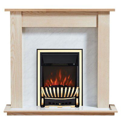 Focal Point Horizon Kingswood Brass effect Freestanding Electric Fire suite