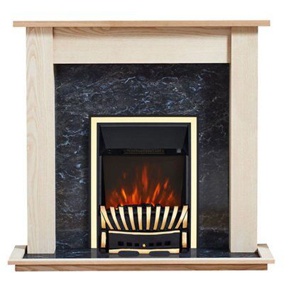 Focal Point Horizon Kingswood Brass effect Freestanding Electric Fire suite