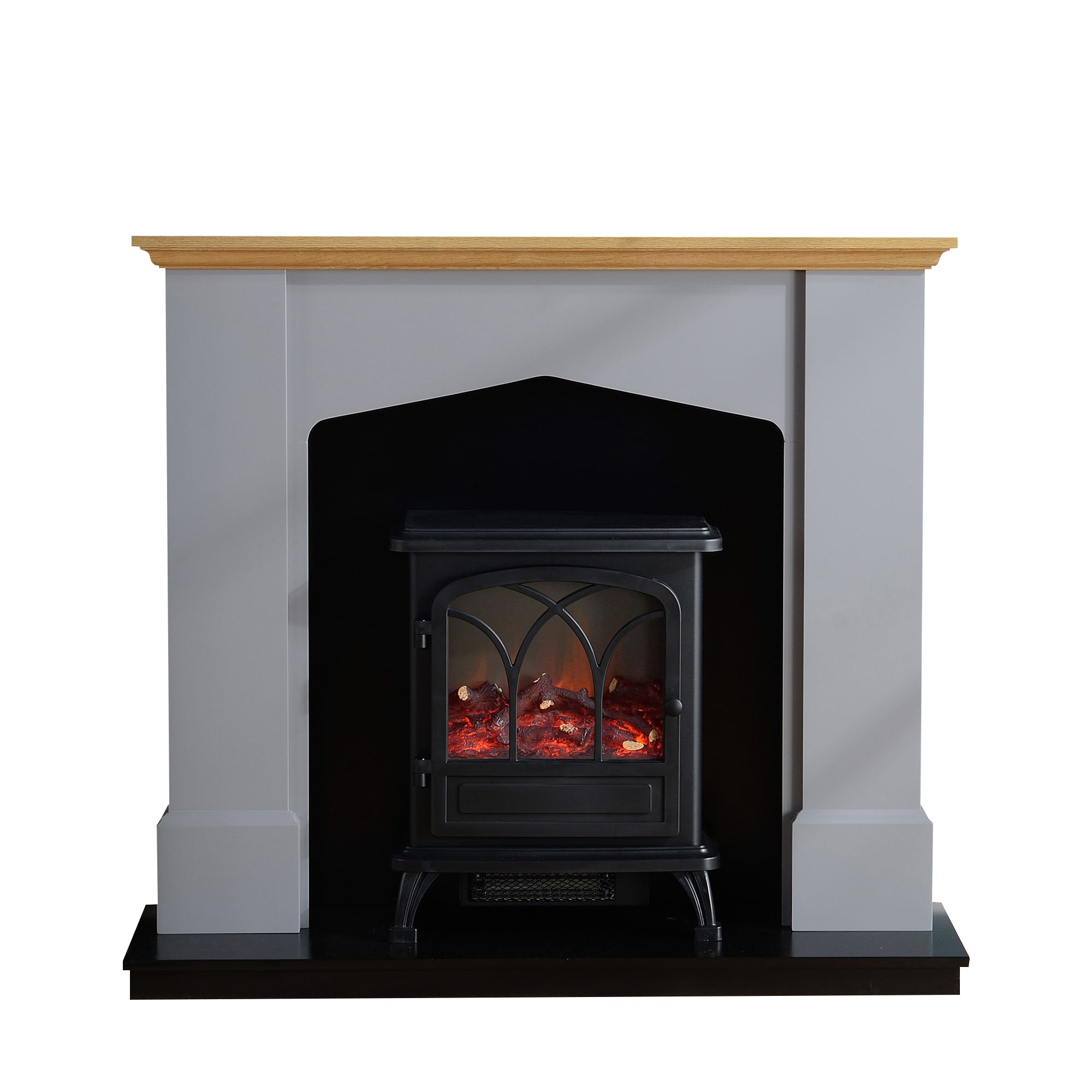 Focal Point Hurst Oak u0026 grey Electric Fire suite | DIY at Bu0026Q