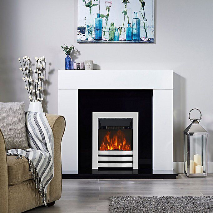 Focal Point Langham 2kW Chrome effect Electric Fire (H)555mm (W)390mm (D)114mm