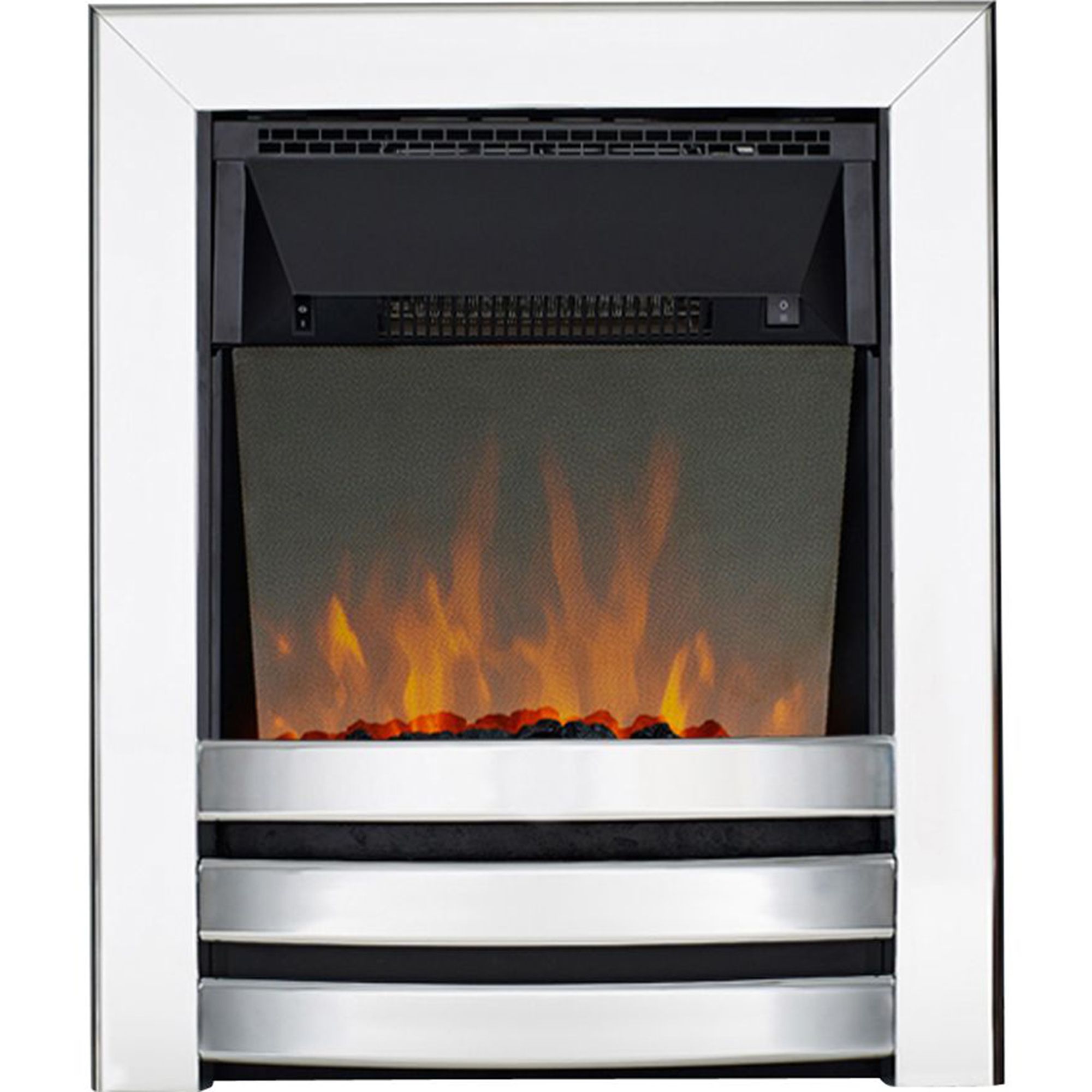 Focal Point Langham 2kW Chrome effect Electric Fire With reflective glass flame (H)555mm (W)390mm (D)114mm