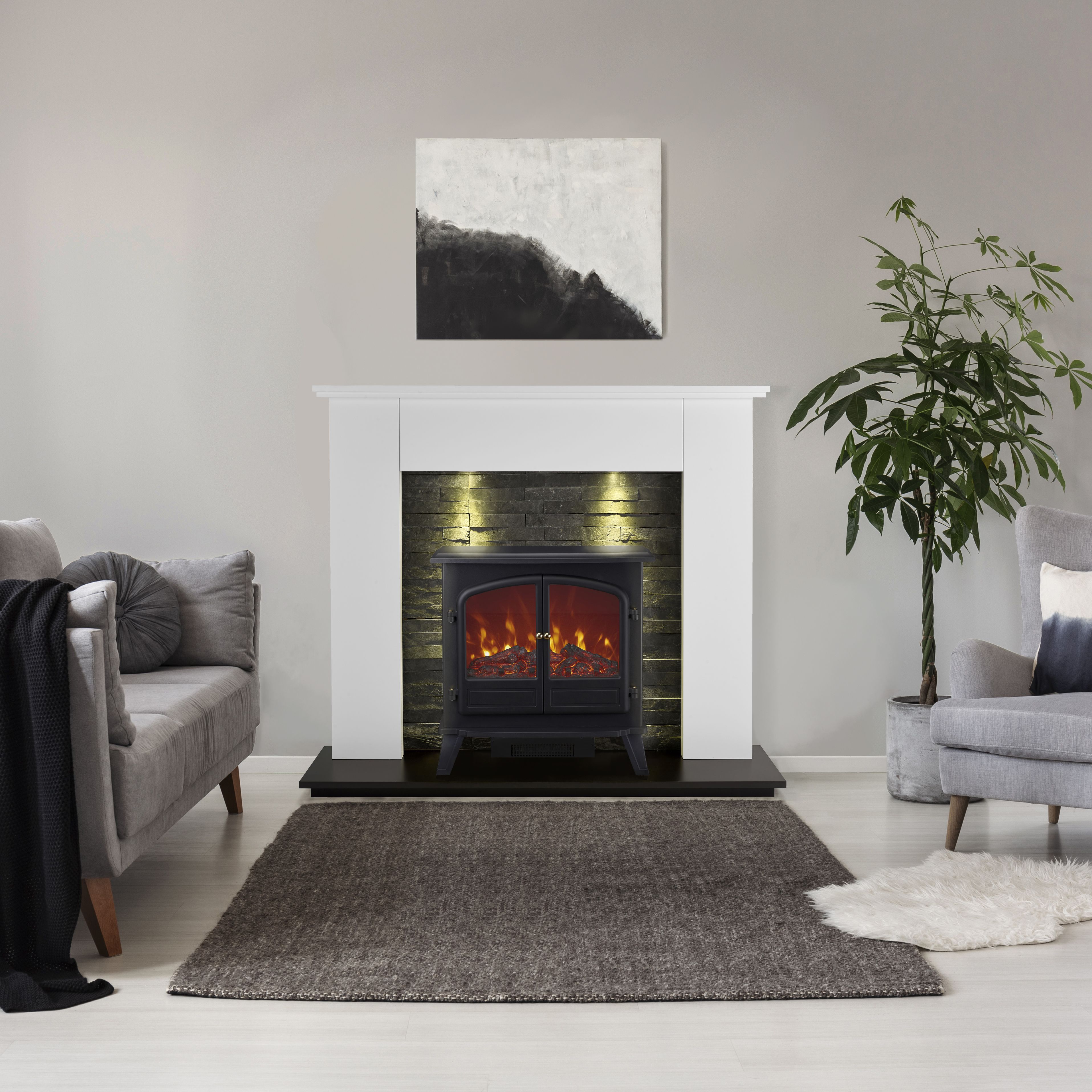 Focal Point Lashenden Slate White Fire surround set with Lights included |  DIY at Bu0026Q