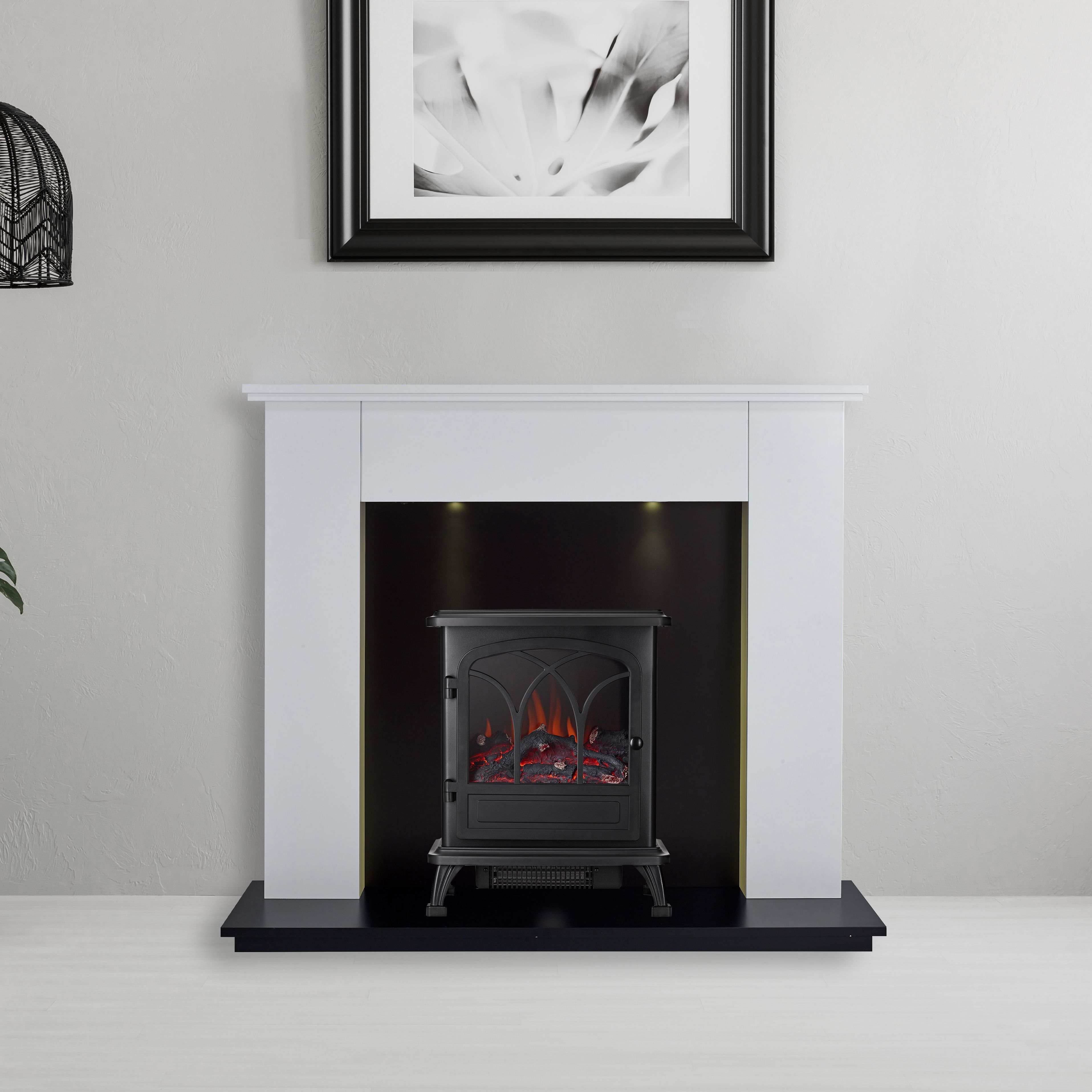 Focal Point Lashenden White u0026 Black Fire surround set with Lights included  | DIY at Bu0026Q