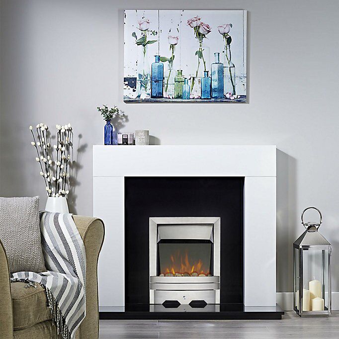 Focal Point Lulworth 2kW Brushed metal effect Inset Electric Fire (H)555mm (W)390mm (D)114mm