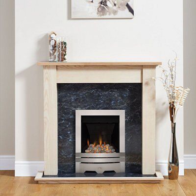 Focal Point Lulworth Brushed stainless steel effect Gas Fire suite