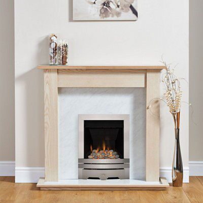 Focal Point Lulworth Brushed stainless steel effect Gas Fire suite