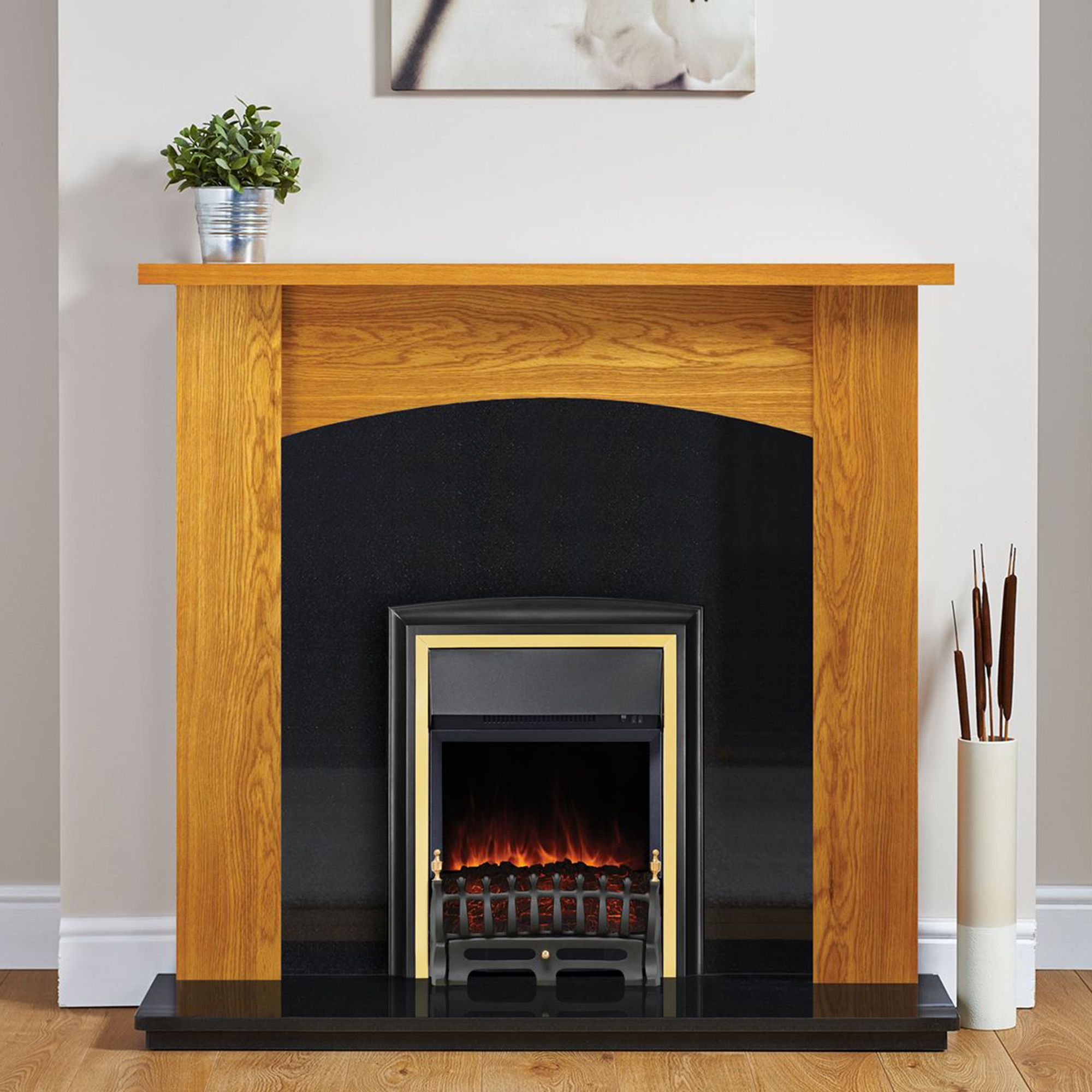 Focal Point Lycia 2kW Matt Brass effect Inset Electric Fire (H)63.5cm (W)53cm (D)16.6cm - Refurbished