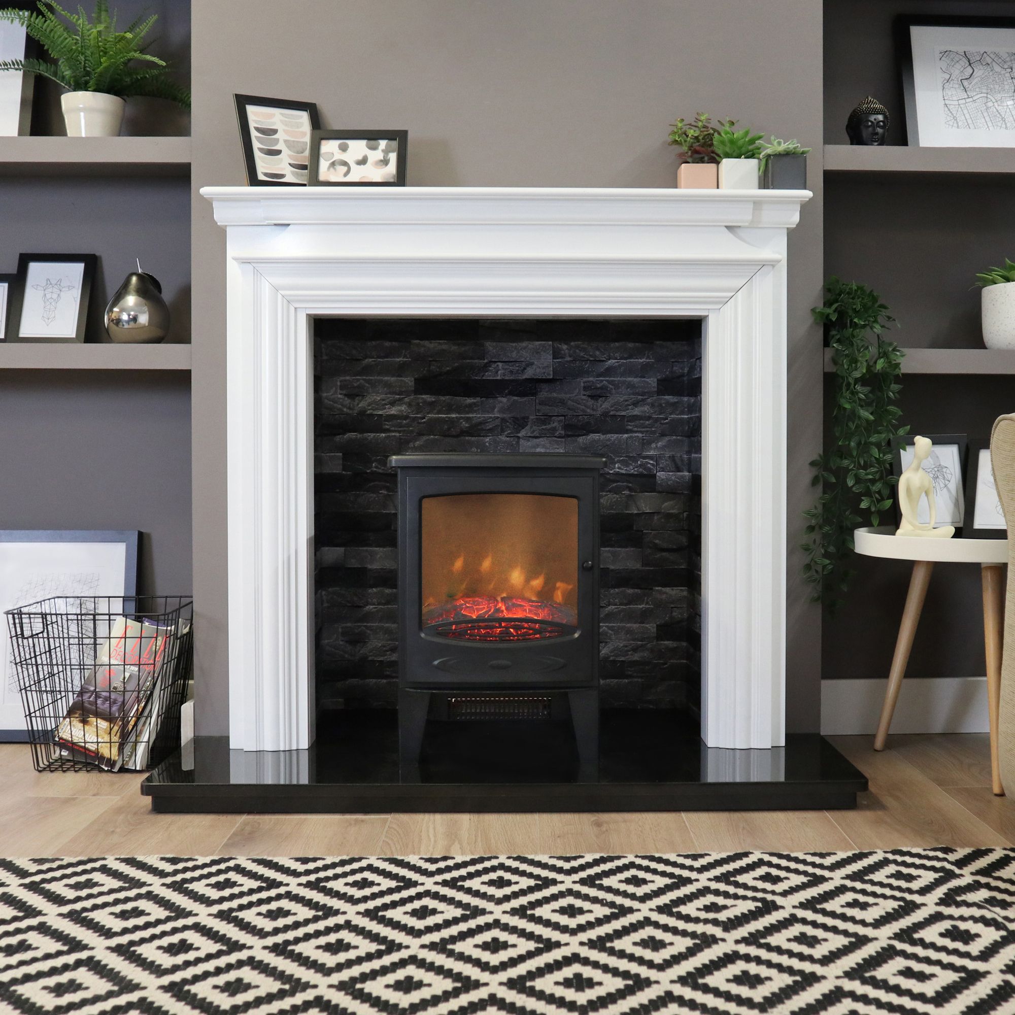Focal Point Malmo 1.8kW Matt Black Cast iron effect Electric Stove