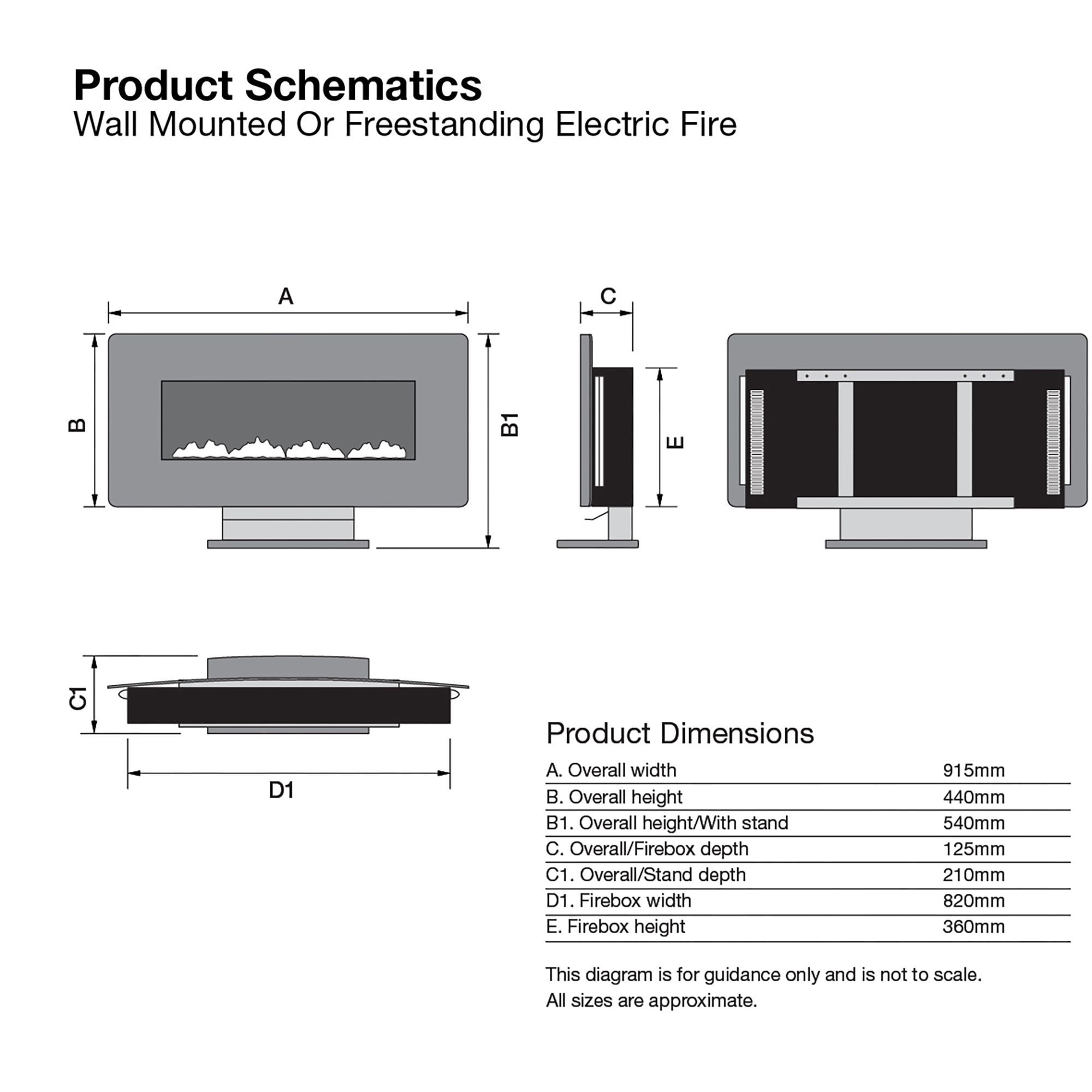 Focal Point pasadena 1.5kW Glass effect Wall-mounted Fire (H)44cm (W)91.5cm (D)13.5cm