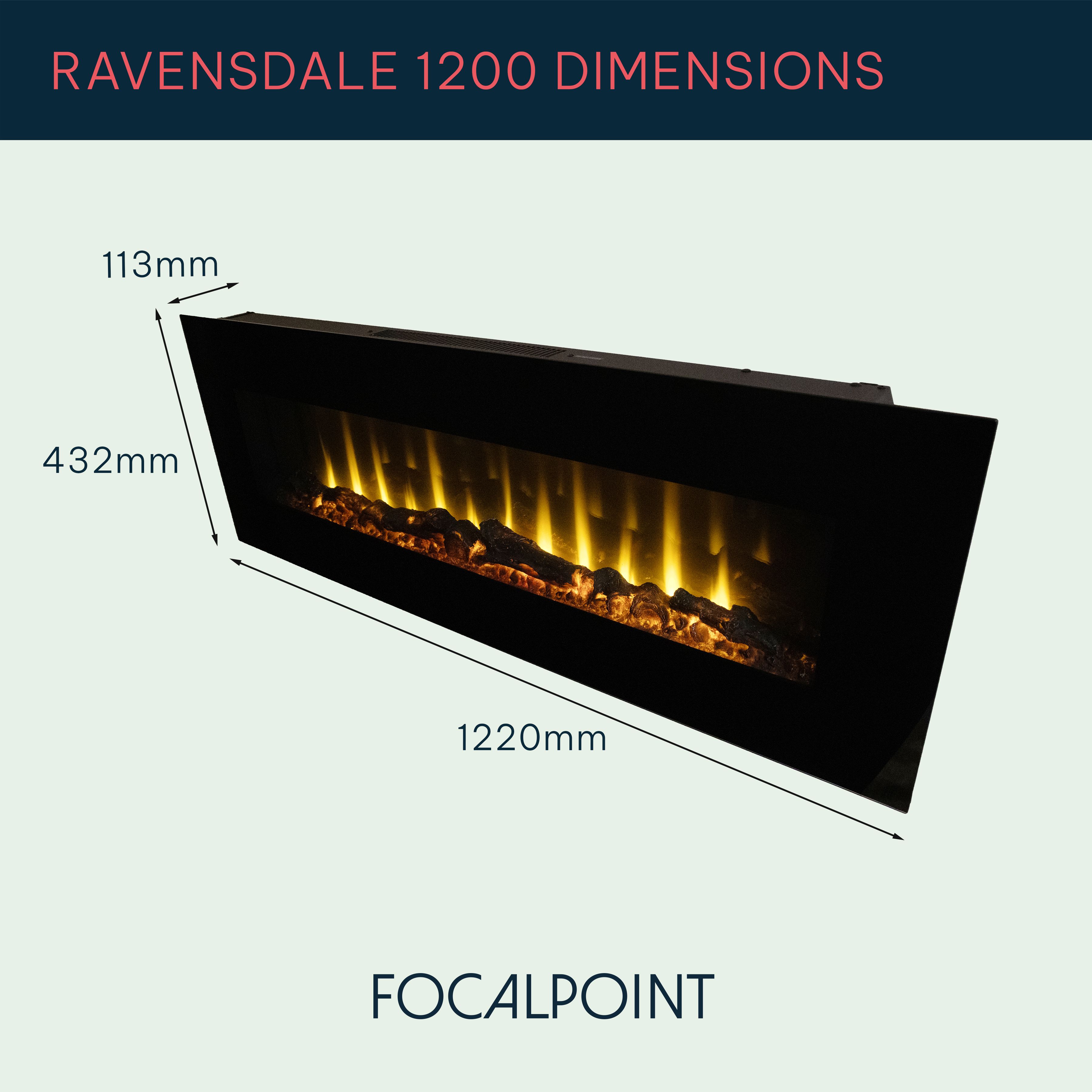 Focal Point Ravensdale 1.8kW Matt Black Wall-mounted Fire (H)43.2cm (W)122cm (D)11.3cm