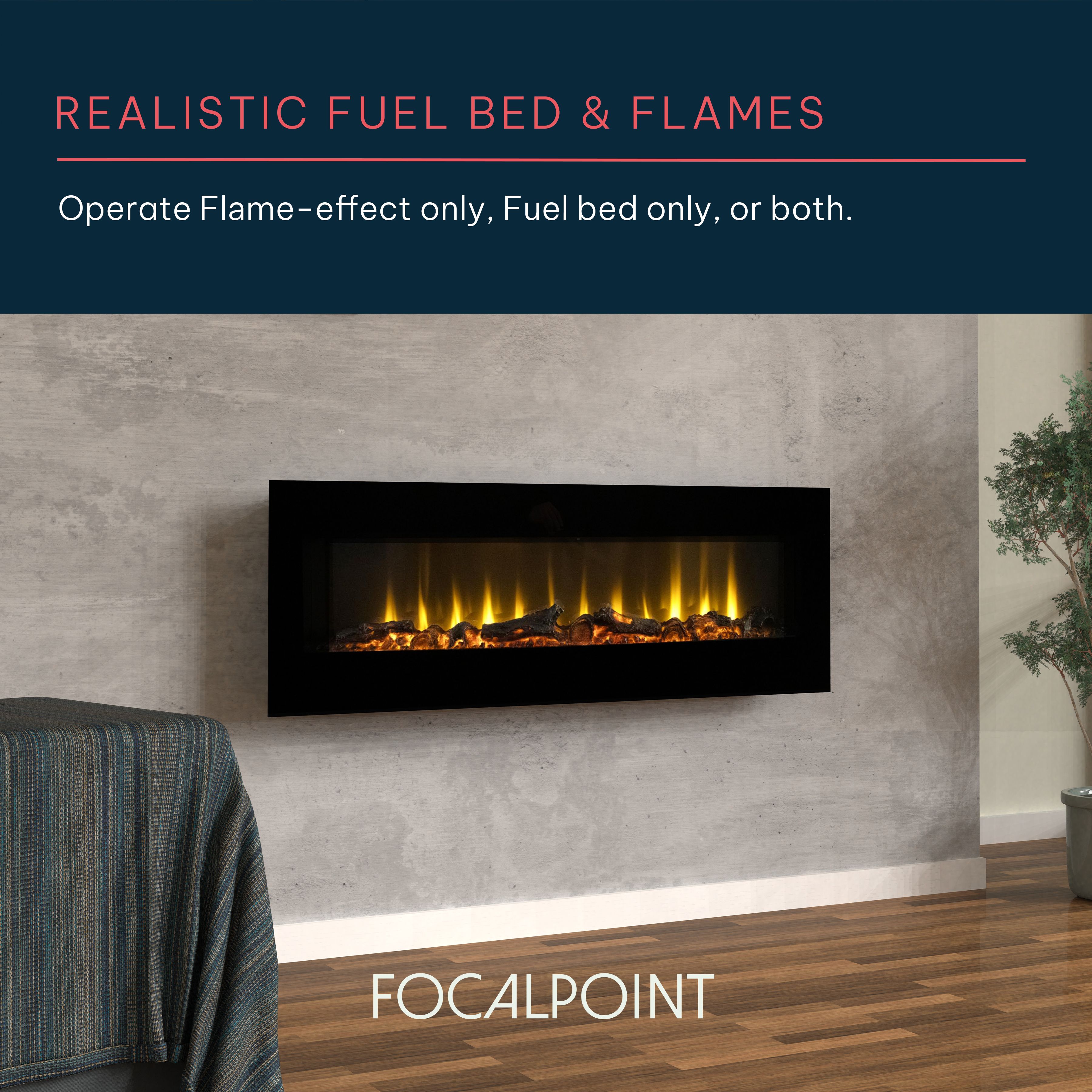 Focal Point Ravensdale 1.8kW Matt Black Wall-mounted Fire (H)43.2cm (W)122cm (D)11.3cm