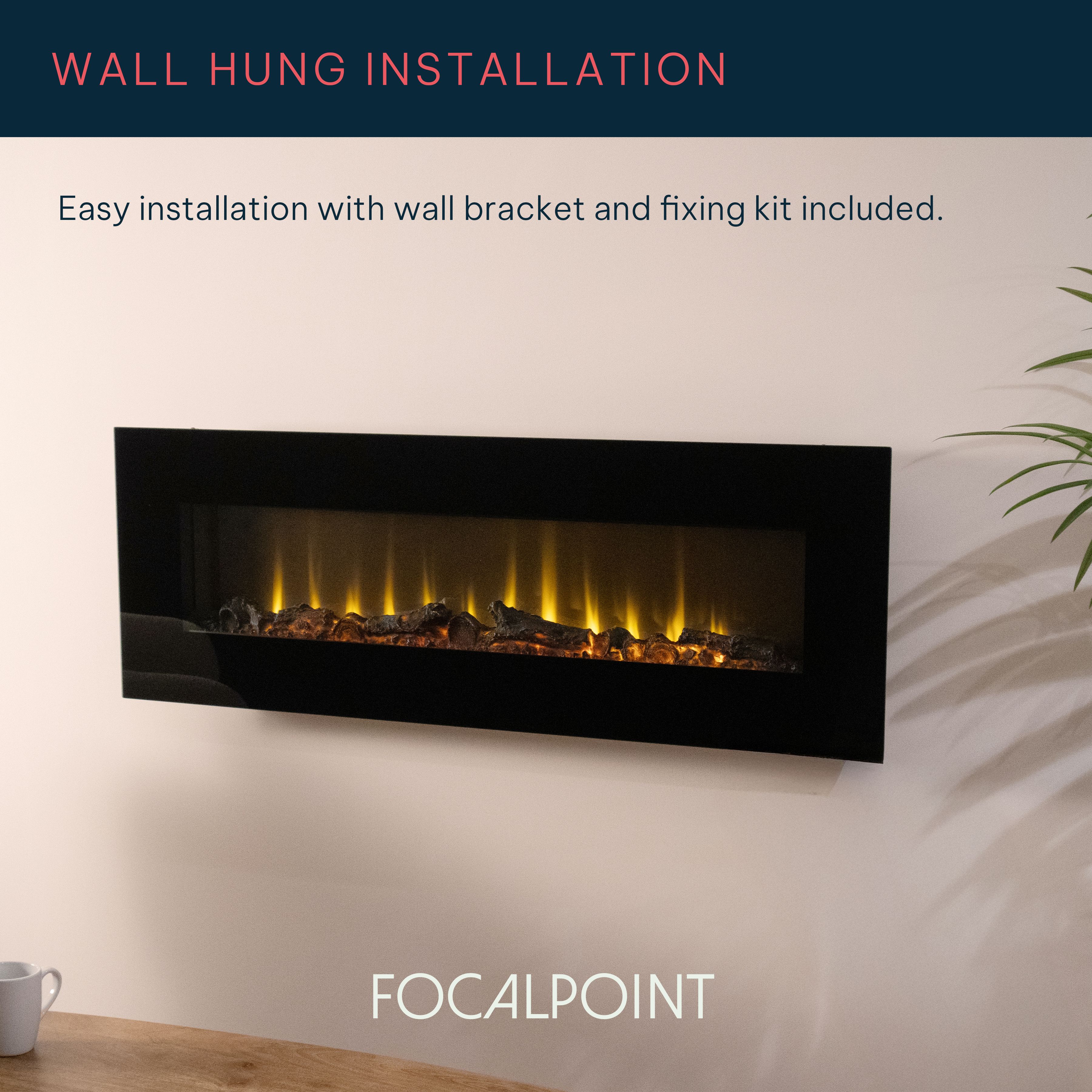 Focal Point Ravensdale 1.8kW Matt Black Wall-mounted Fire (H)43.2cm (W)122cm (D)11.3cm