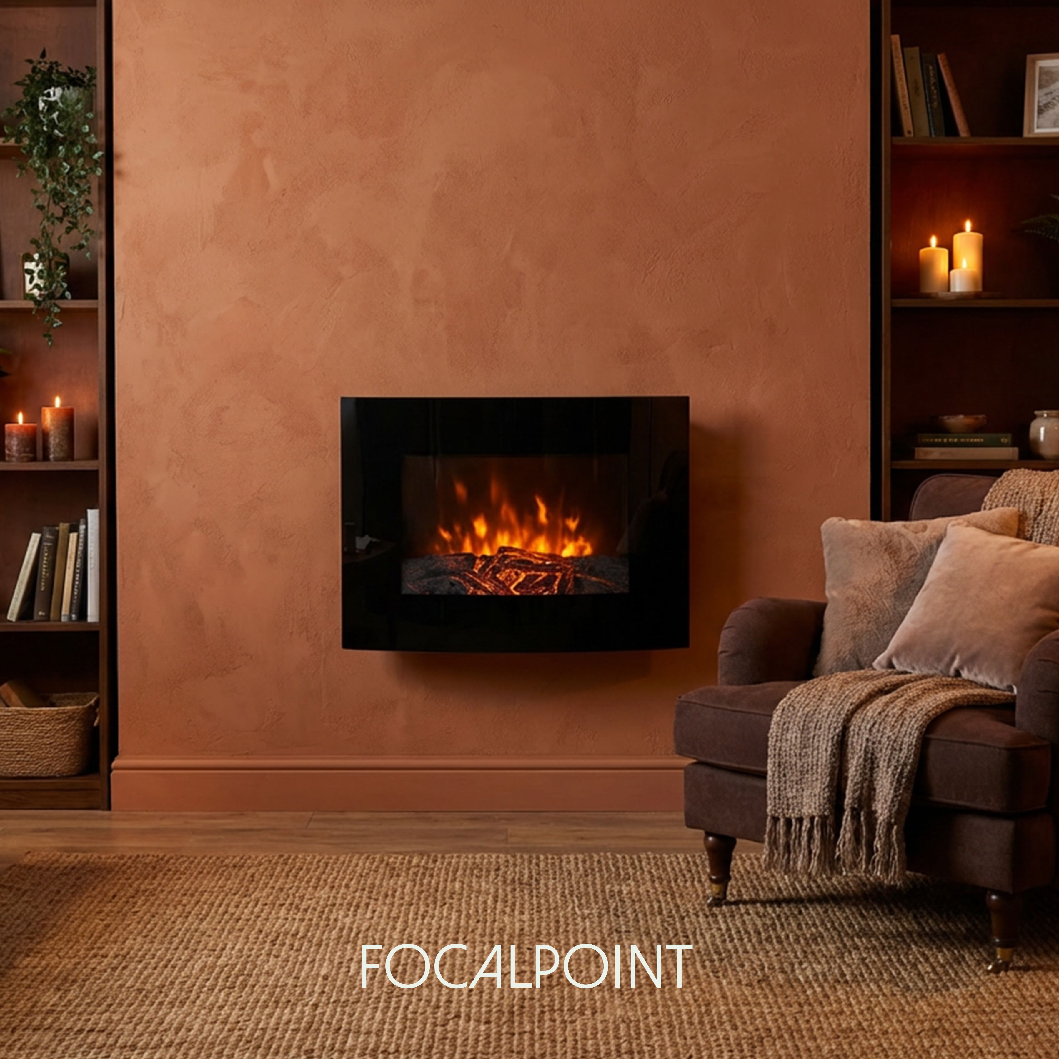 Focal Point Rivington 1.8kW Matt Black Wall-mounted Fire (H)52cm (W)65cm (D)11.4cm