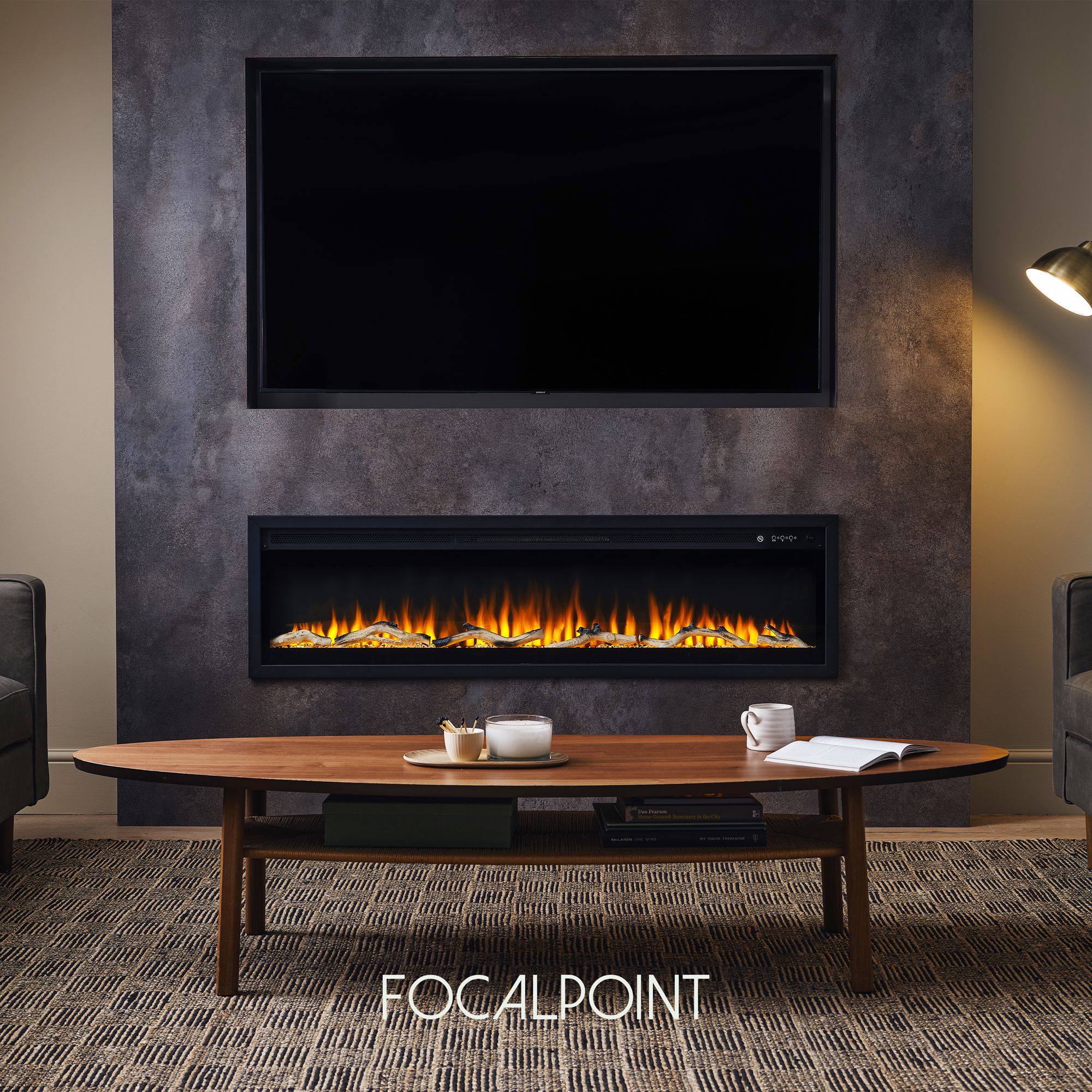 Focal Point Sasanoa 60" 1.5kW Matt Black Inset Electric Fire (H)455mm (W)1548mm (D)152mm