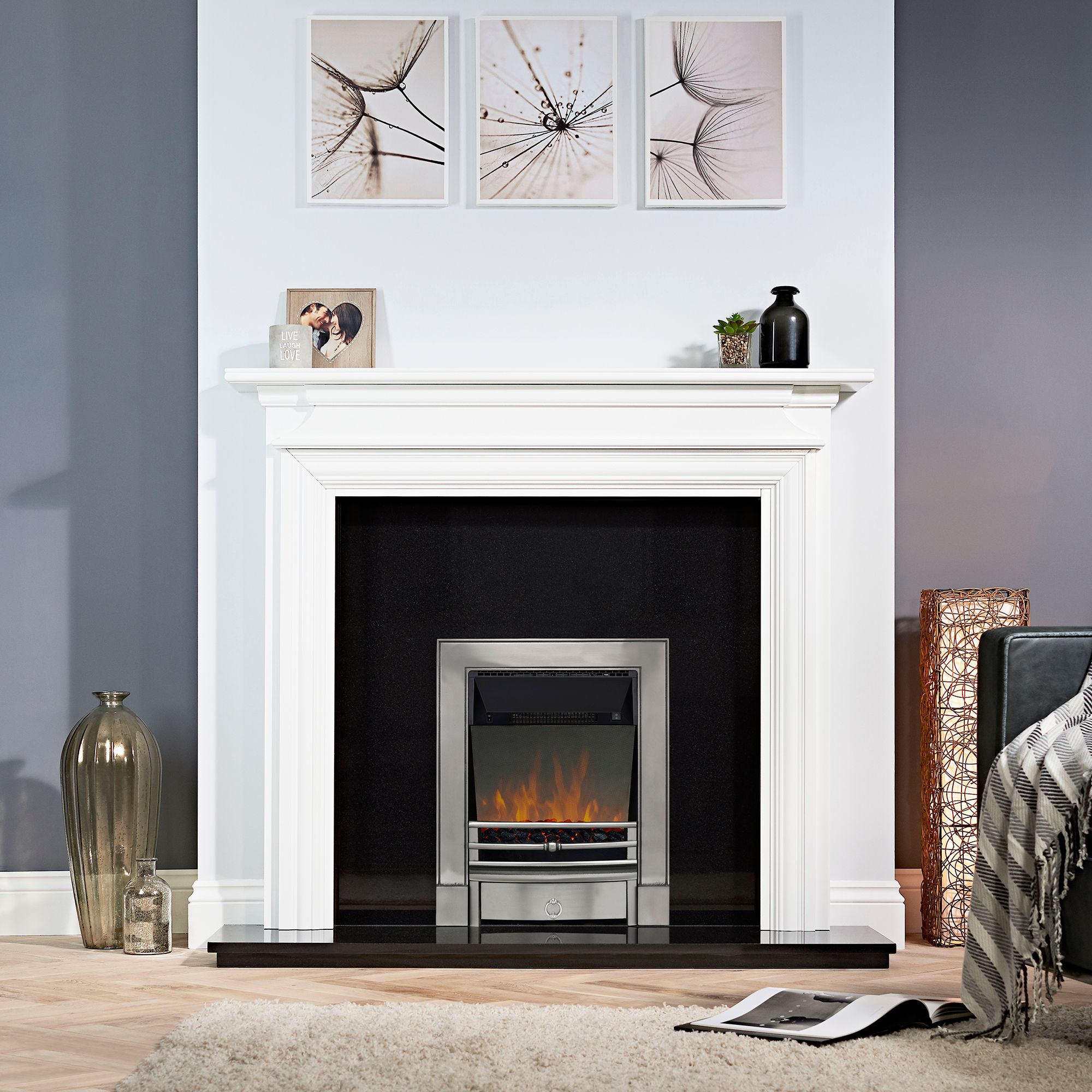 Focal Point Soho 2kW Chrome effect Electric Fire With reflective glass flame