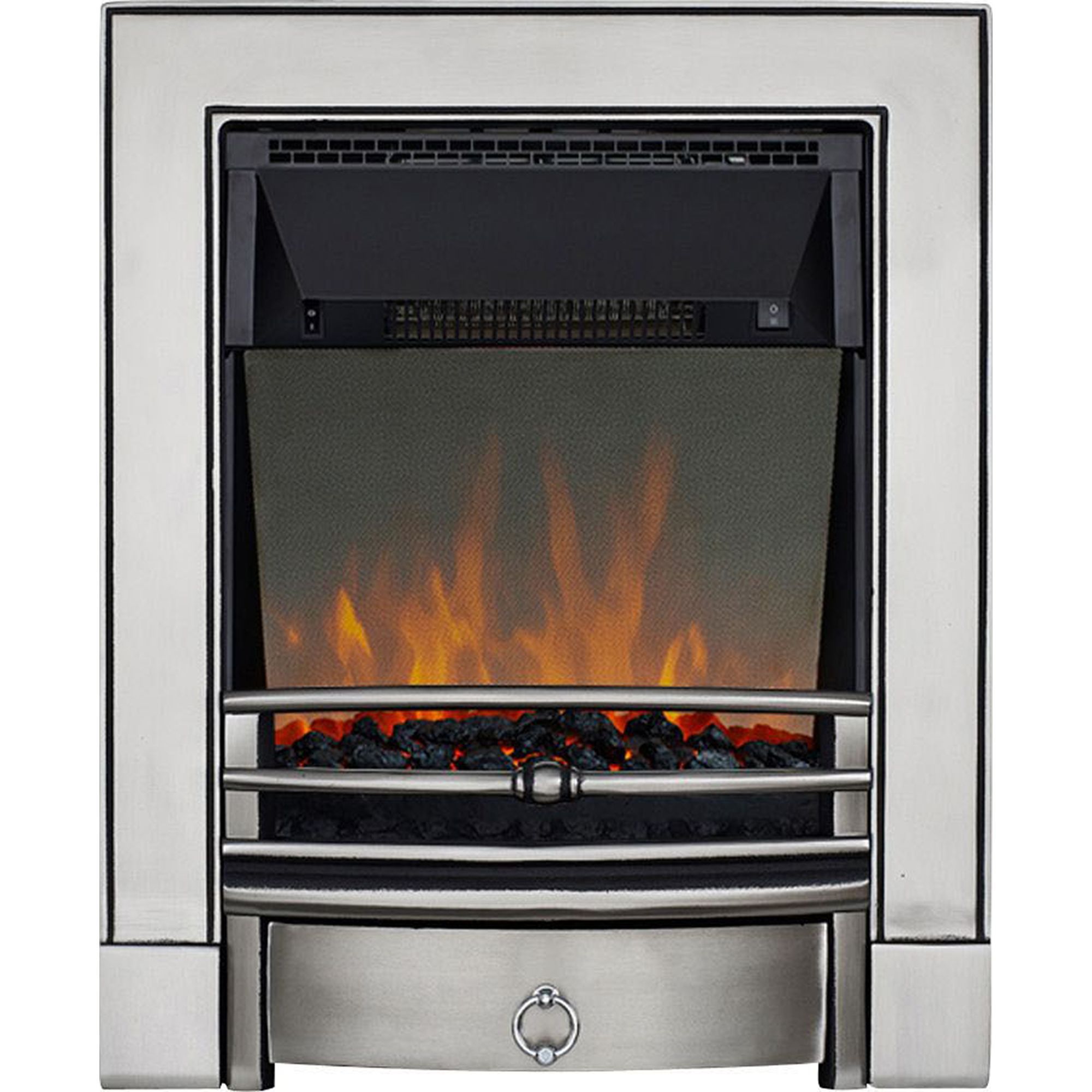 Focal Point Soho 2kW Chrome effect Inset Electric Fire With reflective glass flame (H)555mm (W)390mm (D)114mm