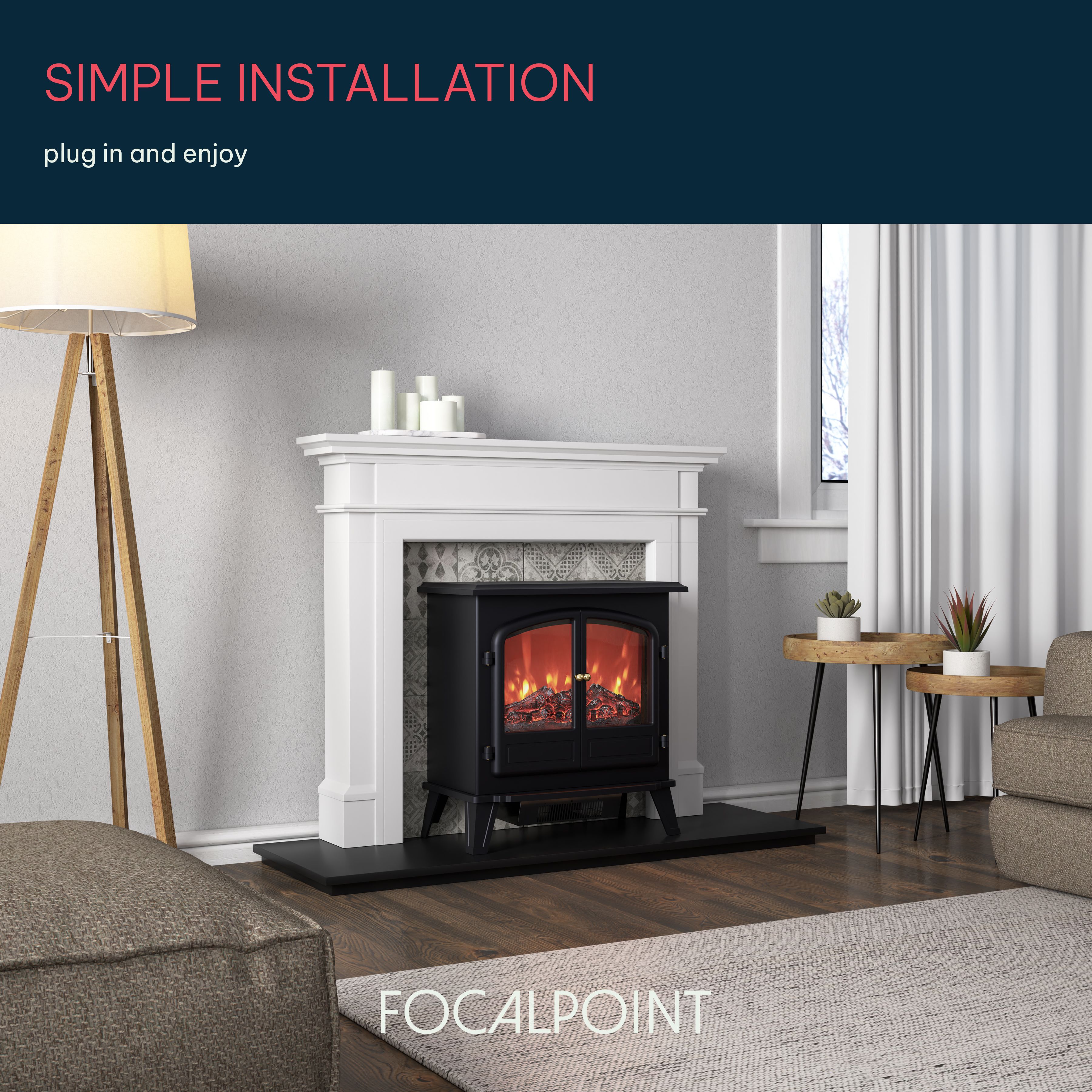 Focal Point Weybourne 1850W Matt Black Electric Stove (H)670mm (W)635mm