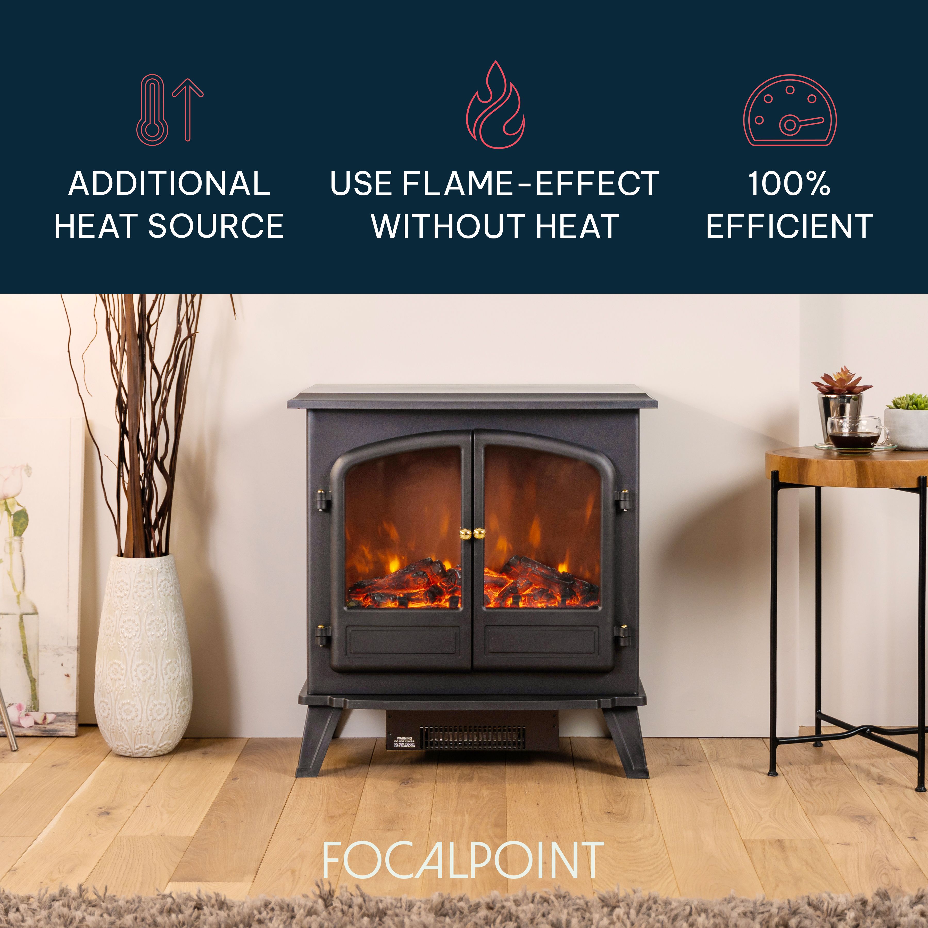 Focal Point Weybourne 1850W Matt Black Electric Stove (H)670mm (W)635mm