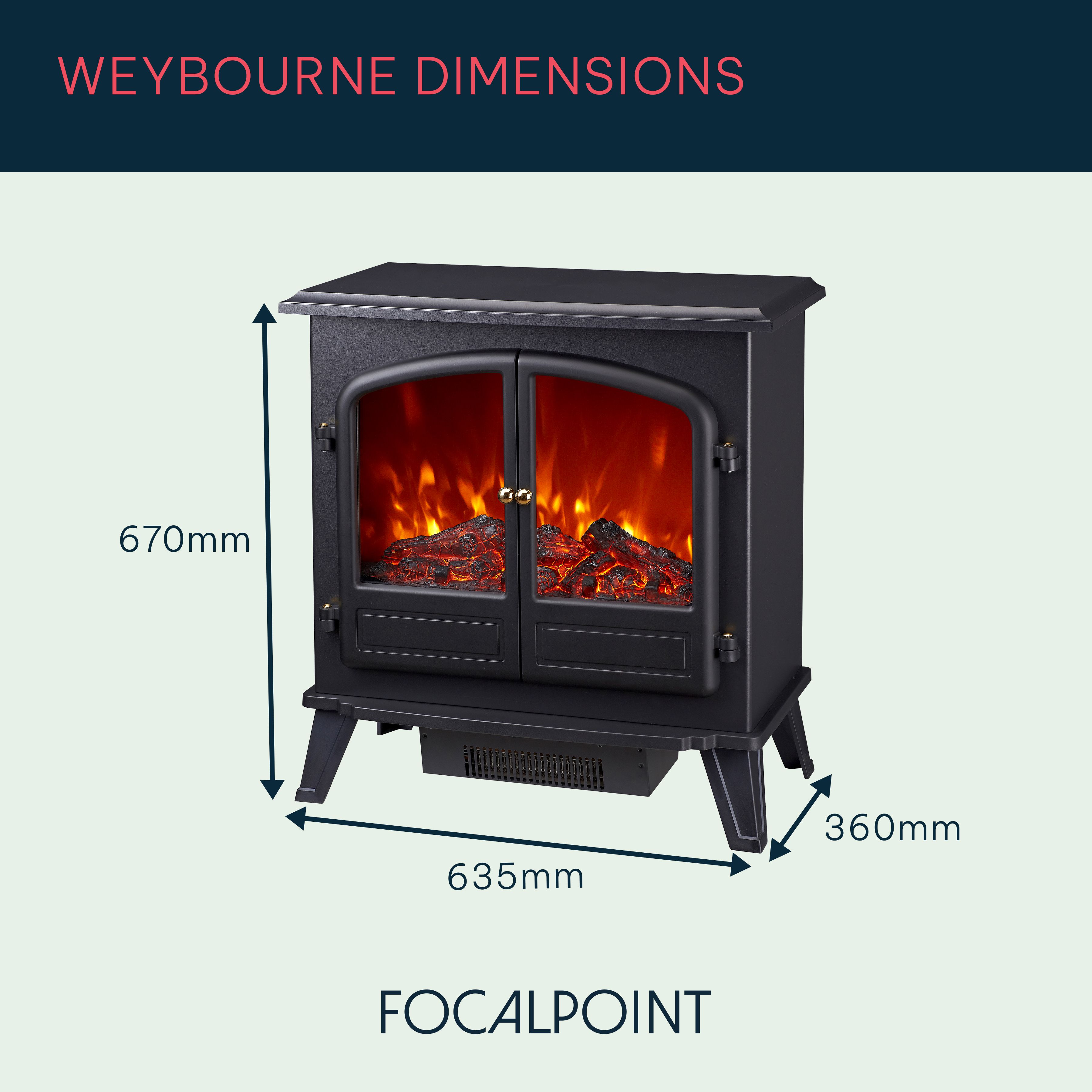 Focal Point Weybourne 1850W Matt Black Electric Stove (H)670mm (W)635mm