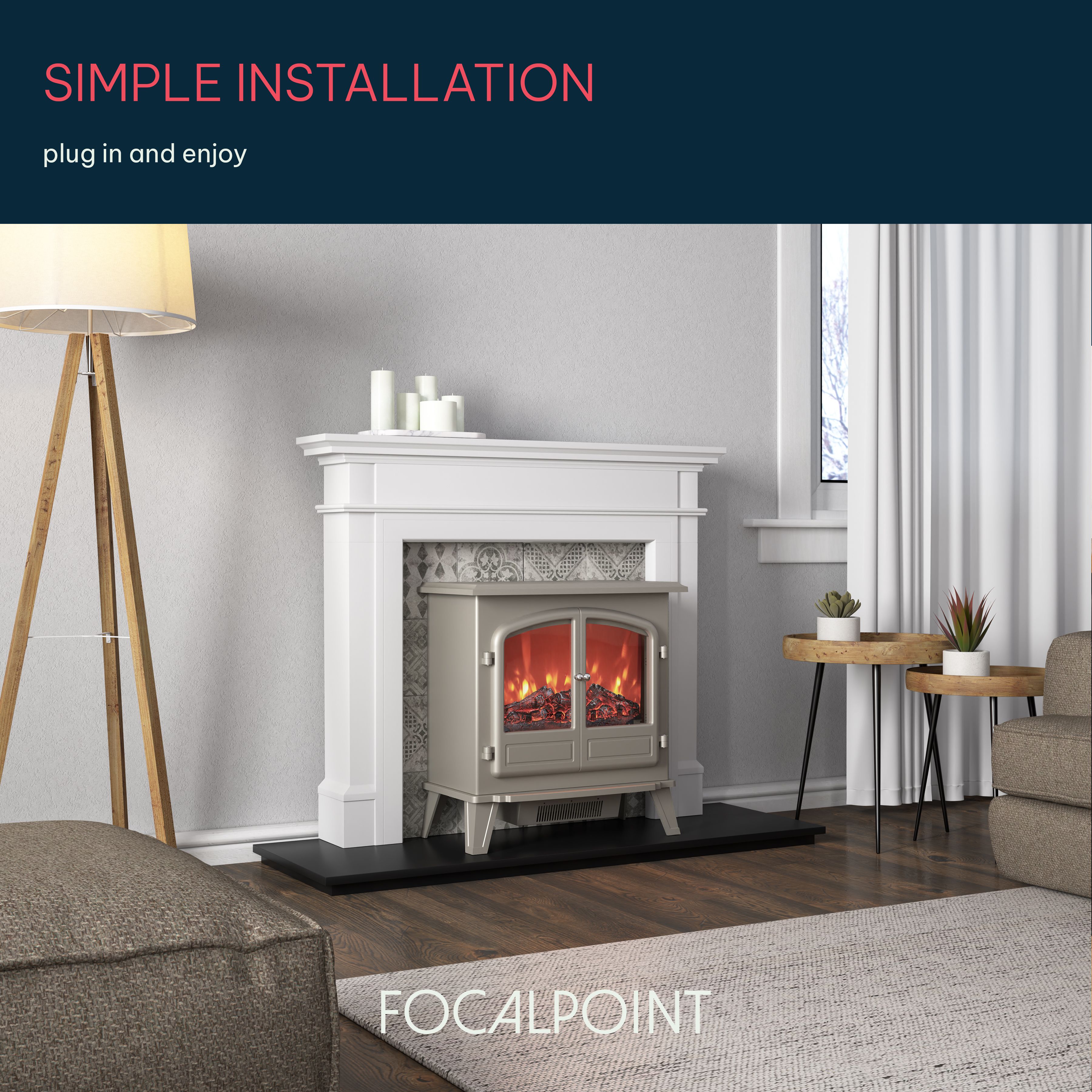 Focal Point Weybourne 1850W Matt Sage grey Electric Stove (H)670mm (W)635mm