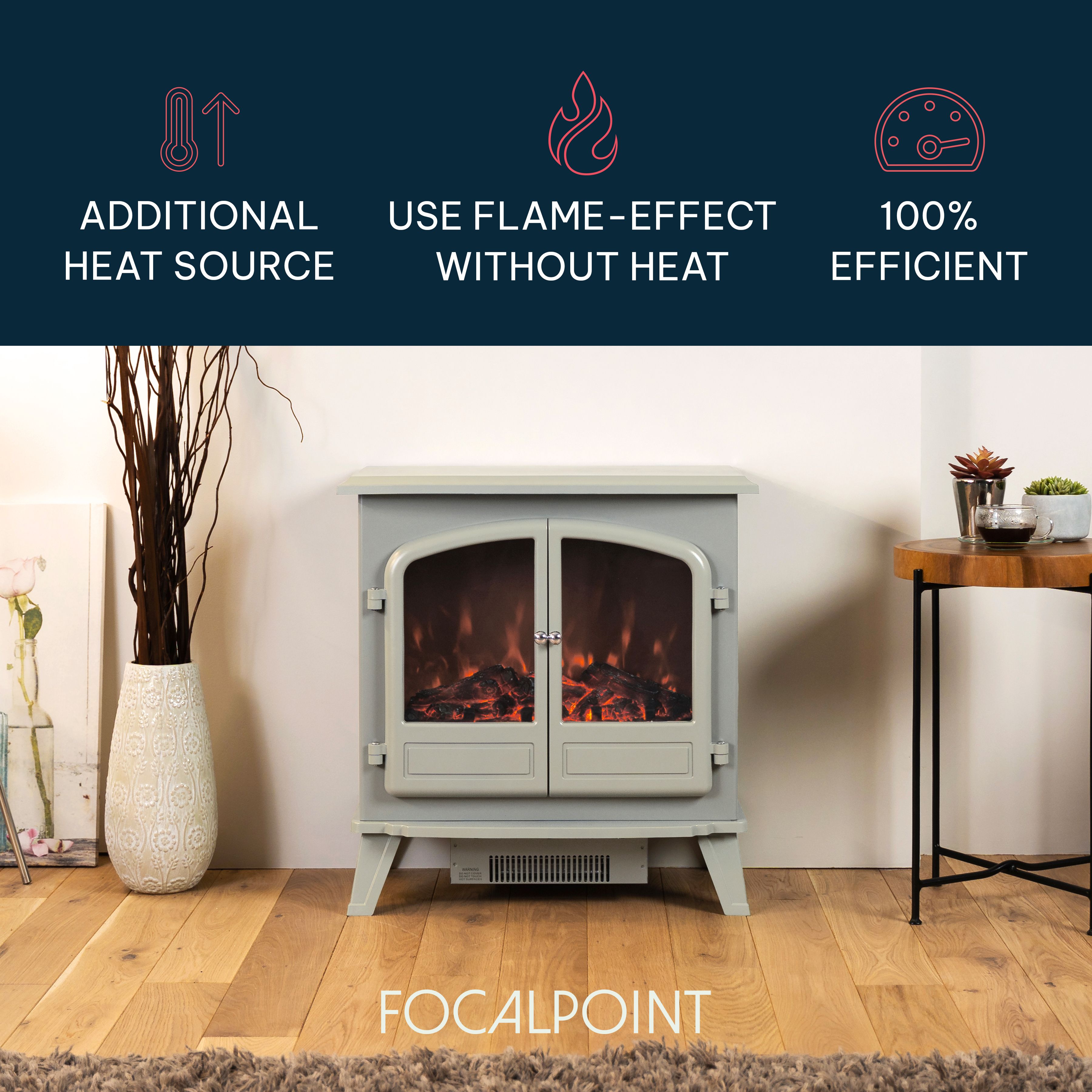Focal Point Weybourne 1850W Matt Sage grey Electric Stove (H)670mm (W)635mm