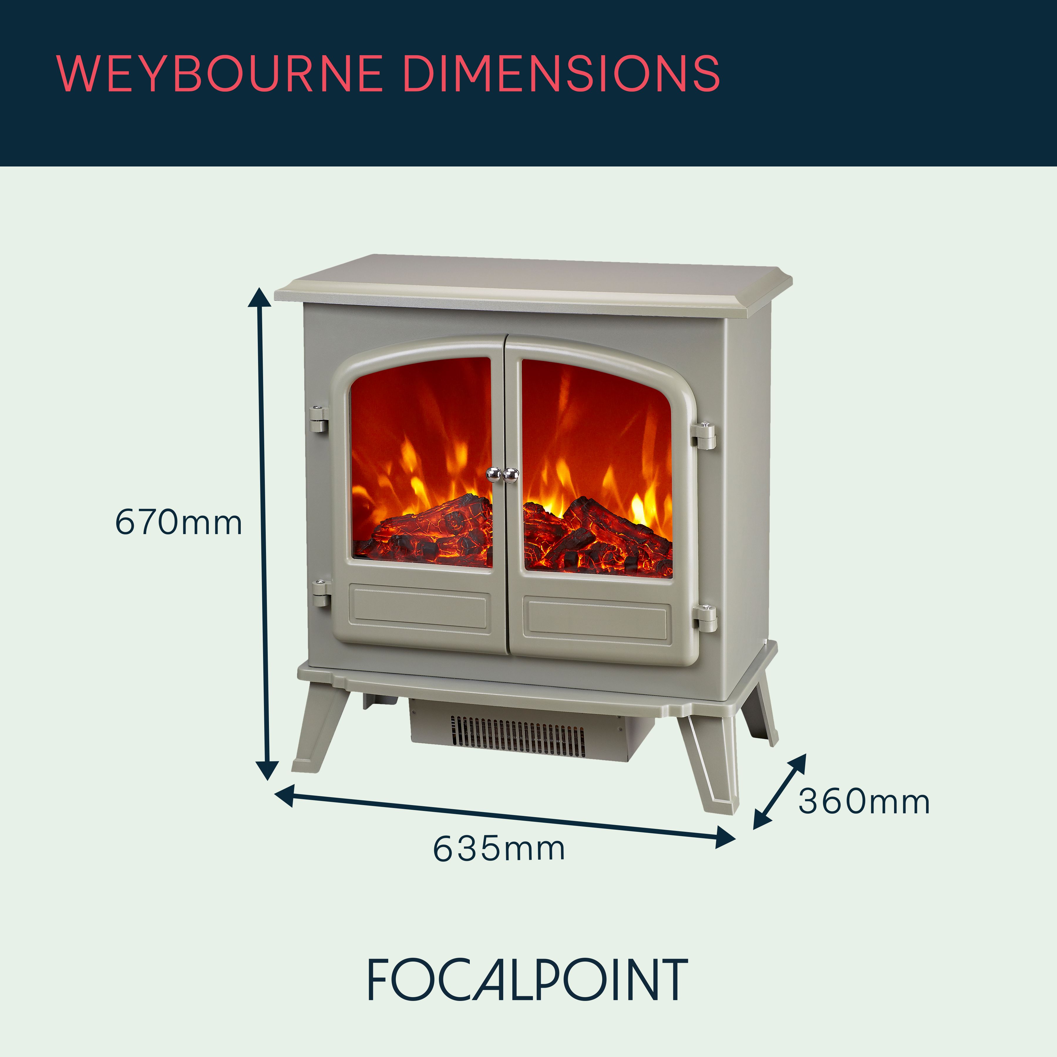 Focal Point Weybourne 1850W Matt Sage grey Electric Stove (H)670mm (W)635mm