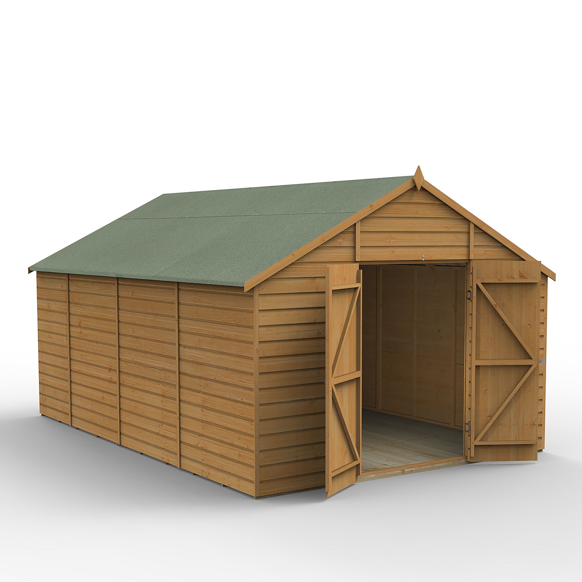 Forest Garden 10x15 ft Apex Wooden 2 door Shed with floor (Base included) - Assembly service included