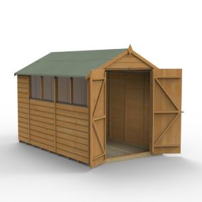 Forest Garden 10x6 ft Apex Wooden 2 door Shed with floor & 4 windows (Base included)