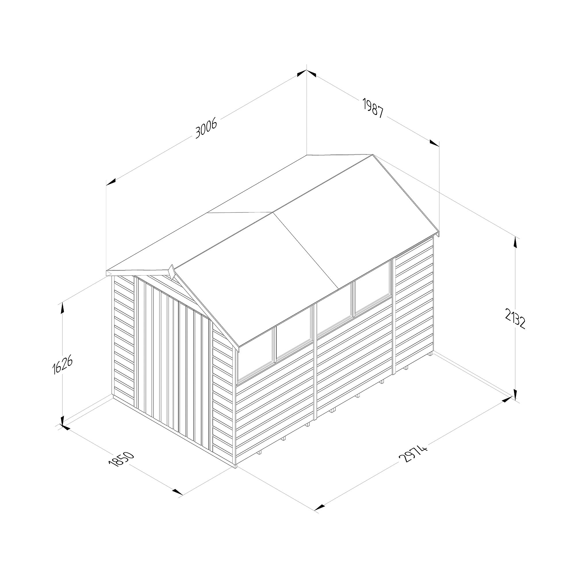 Forest Garden 10x6 ft Apex Wooden 2 door Shed with floor & 4 windows (Base included)
