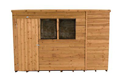 Forest Garden 10x6 ft Pent Golden brown Wooden Shed with floor & 2 windows